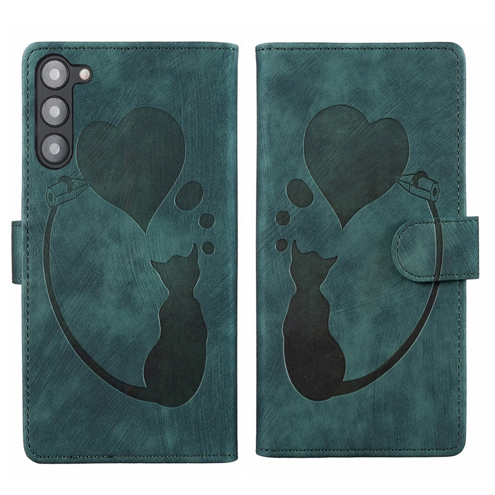 For Samsung Galaxy S23+ 5G Pen Heart Cat Embossed Leather Phone Case(Green) For Samsung Galaxy S23+ 5G Pen Heart Cat Embossed Leather Phone Case(Green)