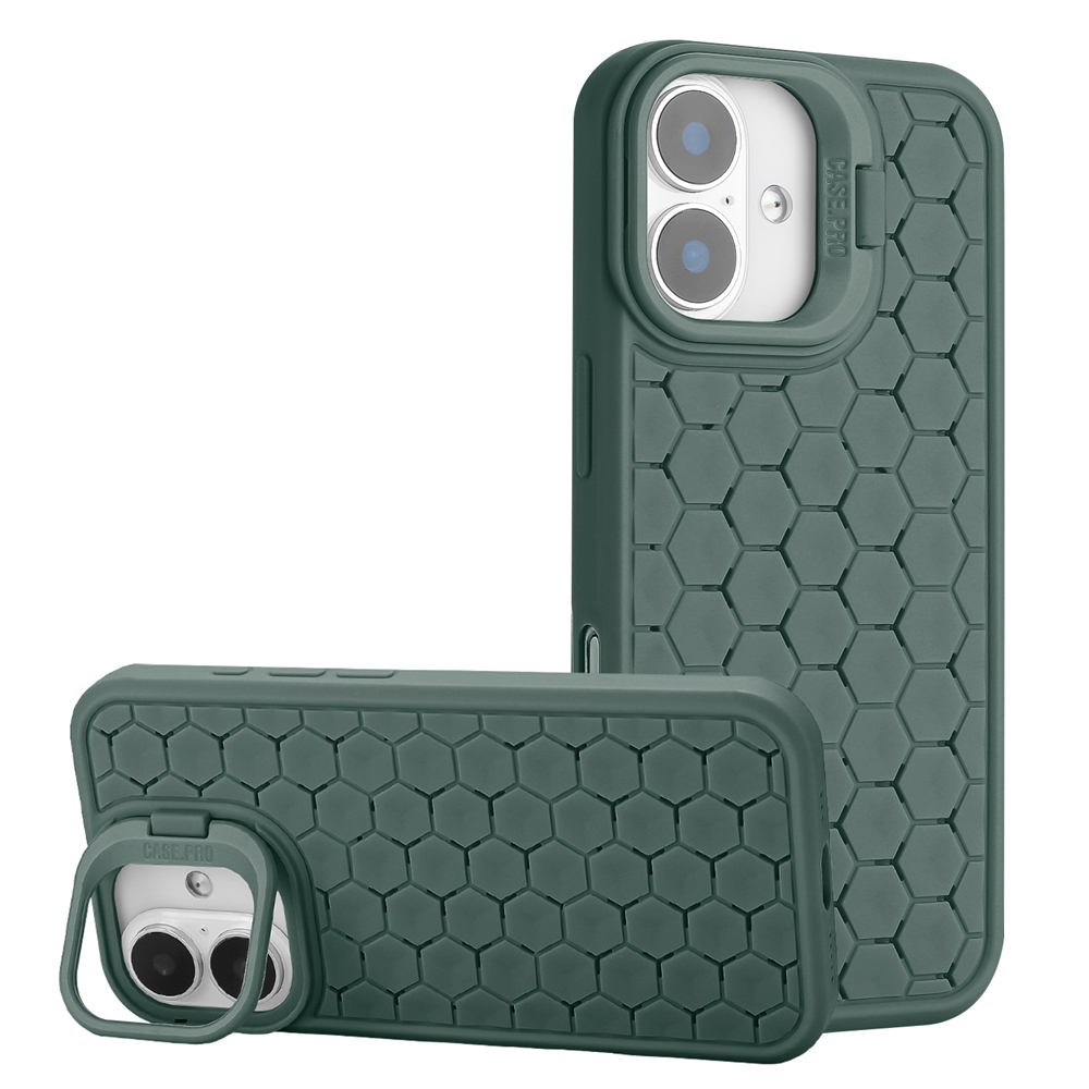 For iPhone 16 Honeycomb Radiating Lens Holder TPU Phone Case(Green) For iPhone 16 Honeycomb Radiating Lens Holder TPU Phone Case(Green)