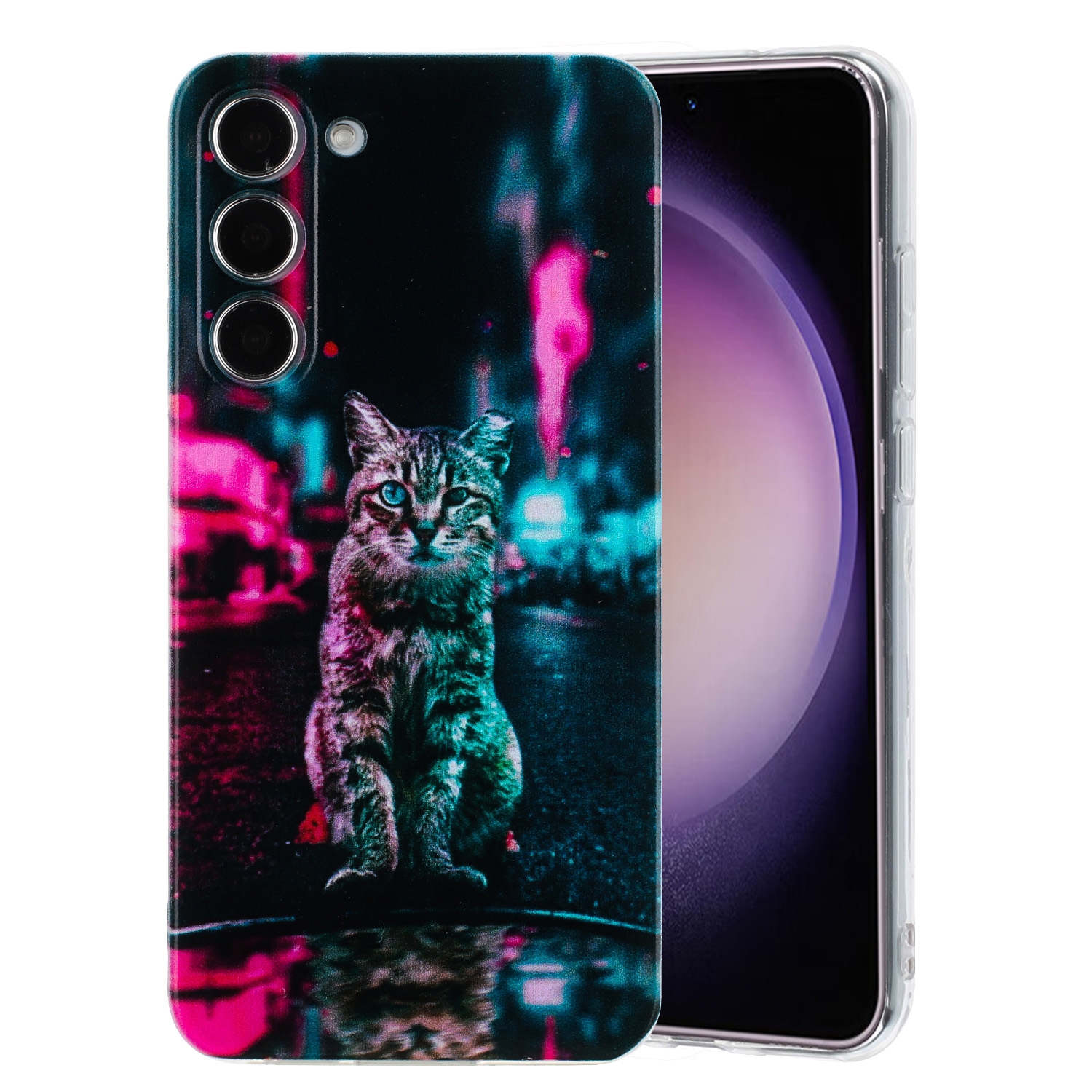 For Samsung Galaxy S23 5G Colorful Painting Pattern TPU Phone Case(Traffic Light Cat) For Samsung Galaxy S23 5G Colorful Painting Pattern TPU Phone Case(Traffic Light Cat)