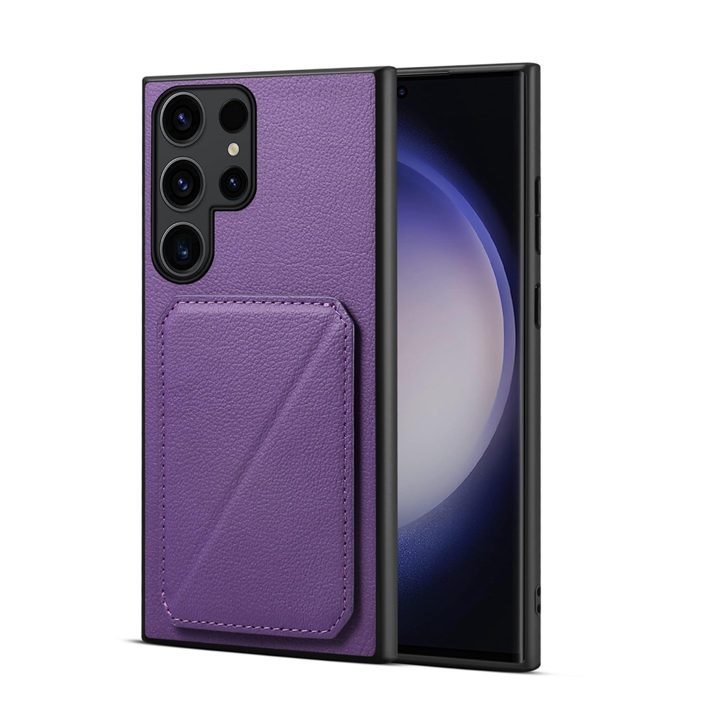 For Samsung Galaxy S24 Ultra 5G D04 Calf Texture Dual Card Slot Holder Phone Case(Purple) For Samsung Galaxy S24 Ultra 5G D04 Calf Texture Dual Card Slot Holder Phone Case(Purple)