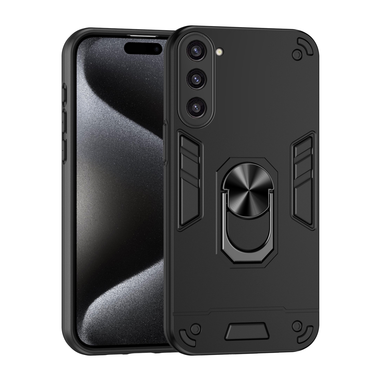 For Samsung Galaxy S23+ 5G Shockproof Metal Ring Holder Phone Case(Black) For Samsung Galaxy S23+ 5G Shockproof Metal Ring Holder Phone Case(Black)