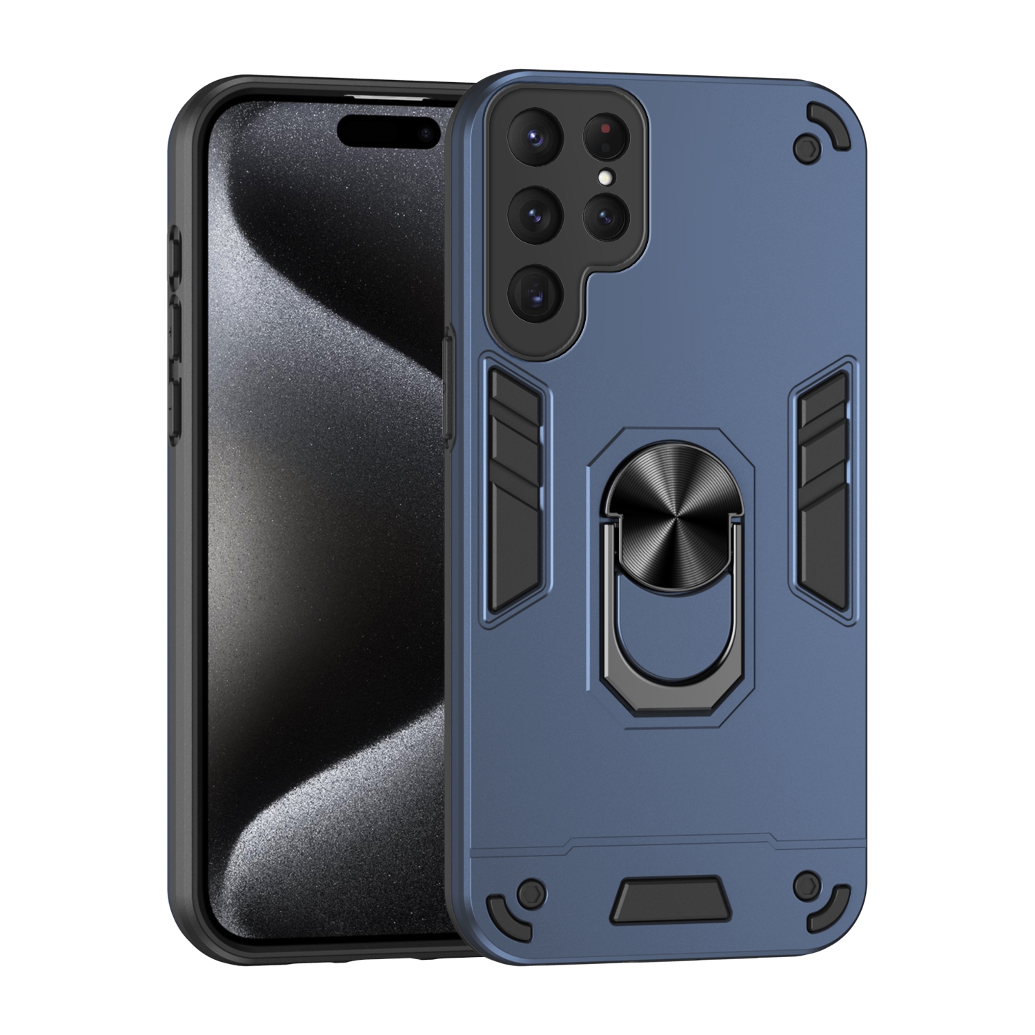 For Samsung Galaxy S24 Ultra 5G Shockproof Metal Ring Holder Phone Case(Blue) For Samsung Galaxy S24 Ultra 5G Shockproof Metal Ring Holder Phone Case(Blue)