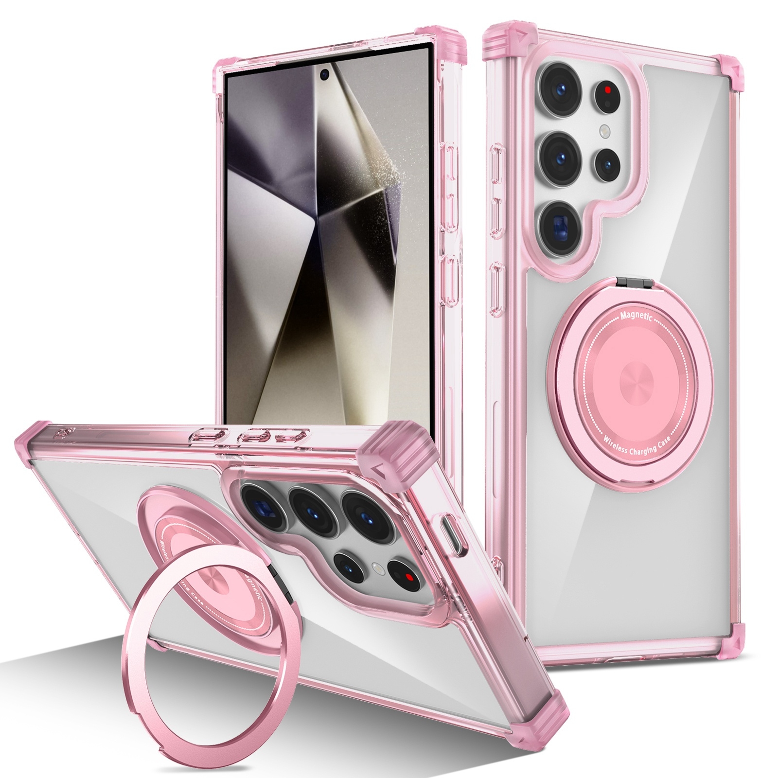 For Samsung Galaxy S24 Ultra 5G Gold Shield CD Pattern MagSafe Magnetic Phone Case with Rotating Stand(Transparent Pink) For Samsung Galaxy S24 Ultra 5G Gold Shield CD Pattern MagSafe Magnetic Phone Case with Rotating Stand(Transparent Pink)