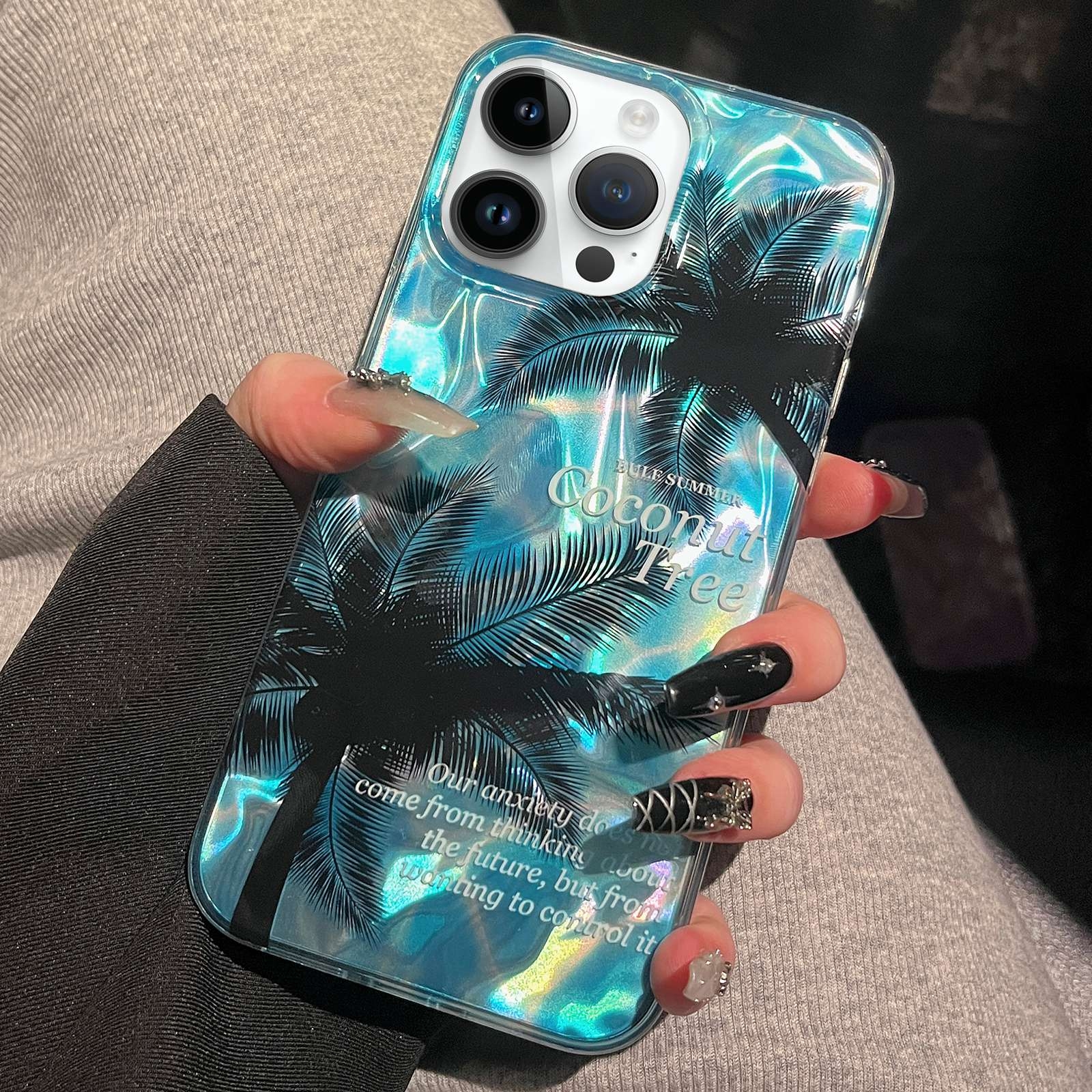 For iPhone 15 Pro Dual-layer Water Rippled Acrylic Hybrid TPU Phone Case(Coconut Tree) For iPhone 15 Pro Dual-layer Water Rippled Acrylic Hybrid TPU Phone Case(Coconut Tree)