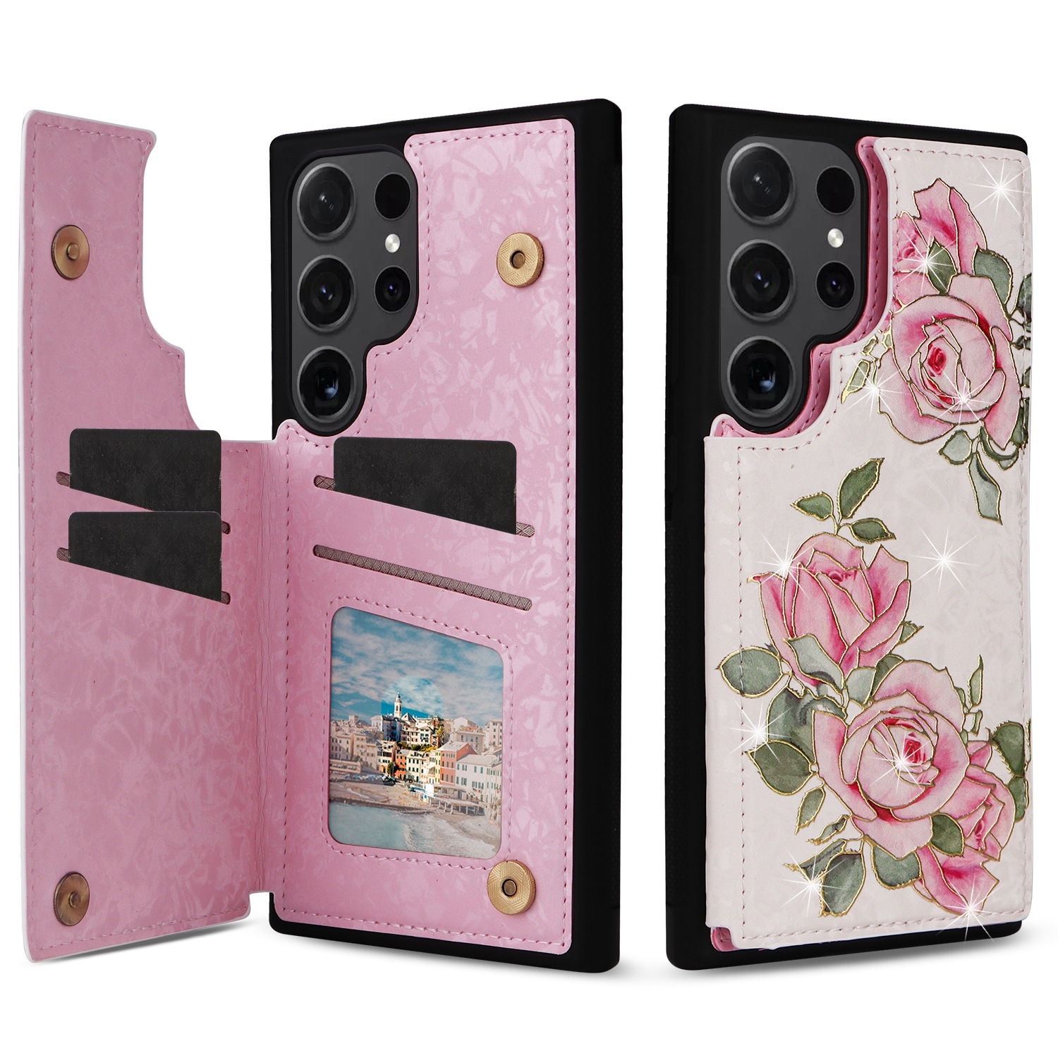 For Samsung Galaxy S24 Ultra 5G Printed Double Buckle RFID Anti-theft Phone Case(Rose) For Samsung Galaxy S24 Ultra 5G Printed Double Buckle RFID Anti-theft Phone Case(Rose)