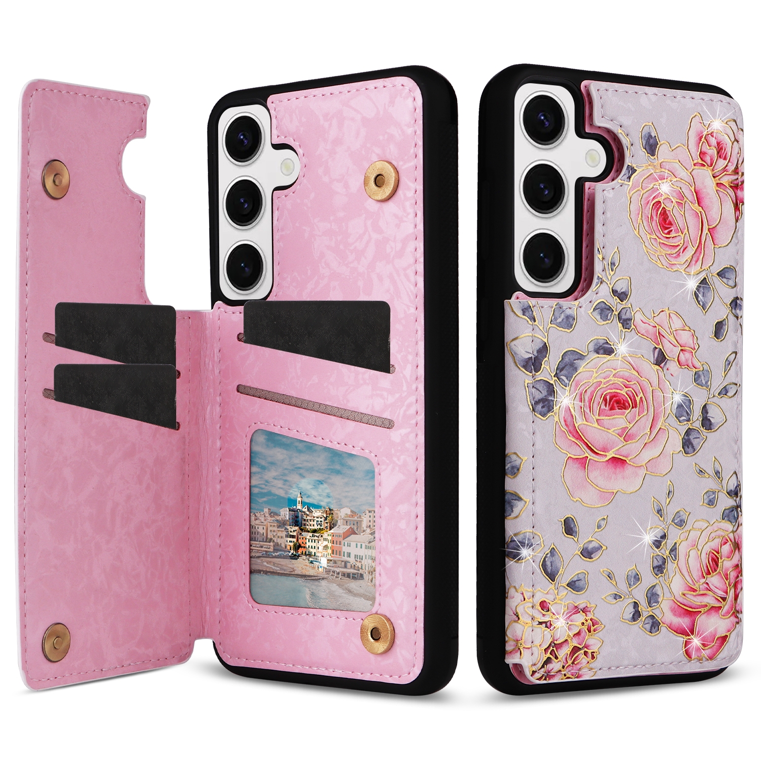 For Samsung Galaxy S25 5G Printed Double Buckle RFID Anti-theft Phone Case(Pastoral Rose) For Samsung Galaxy S25 5G Printed Double Buckle RFID Anti-theft Phone Case(Pastoral Rose)