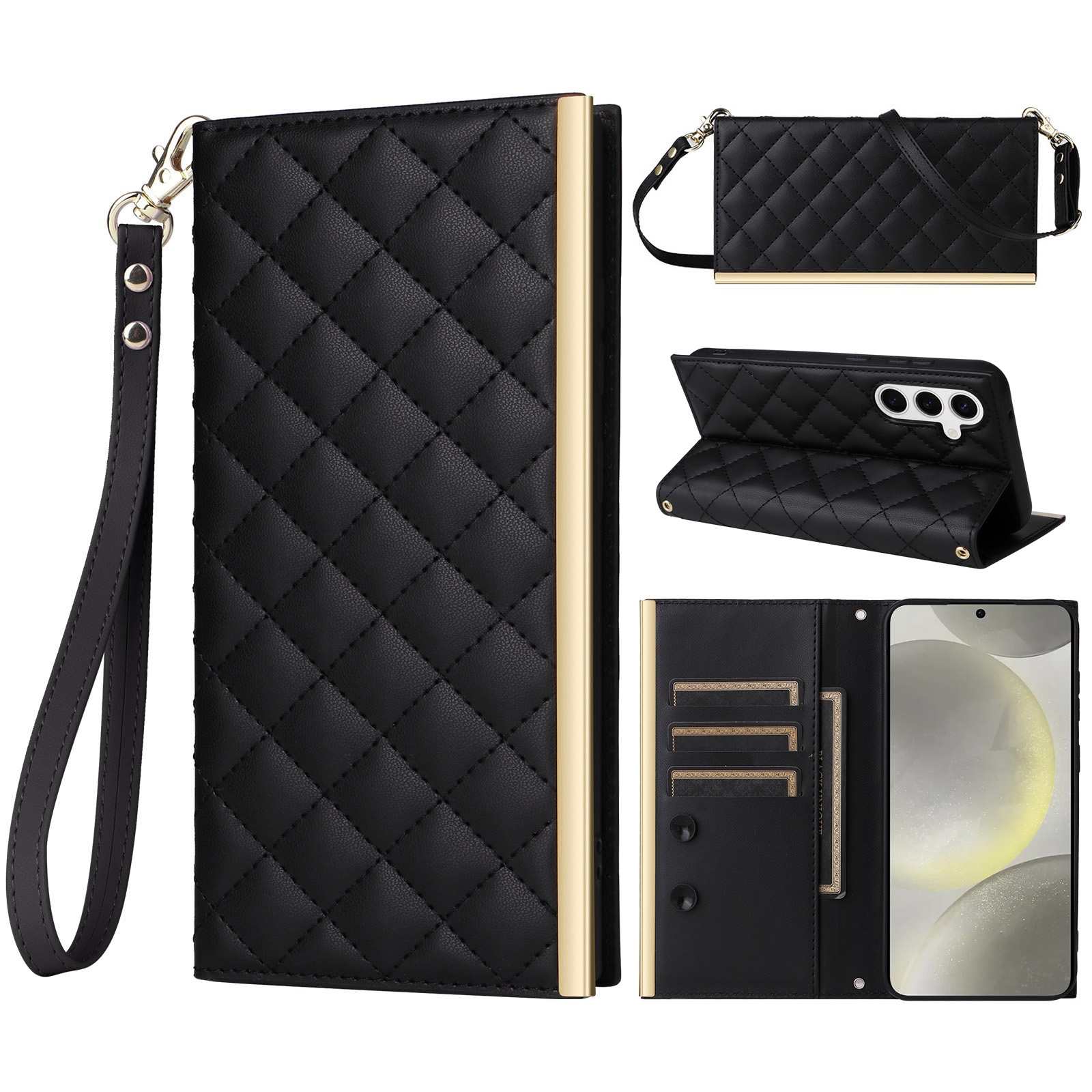 For Samsung Galaxy S24+ / S25+ 5G Crossbody Rhombic Sucker Leather Phone Case(Black)