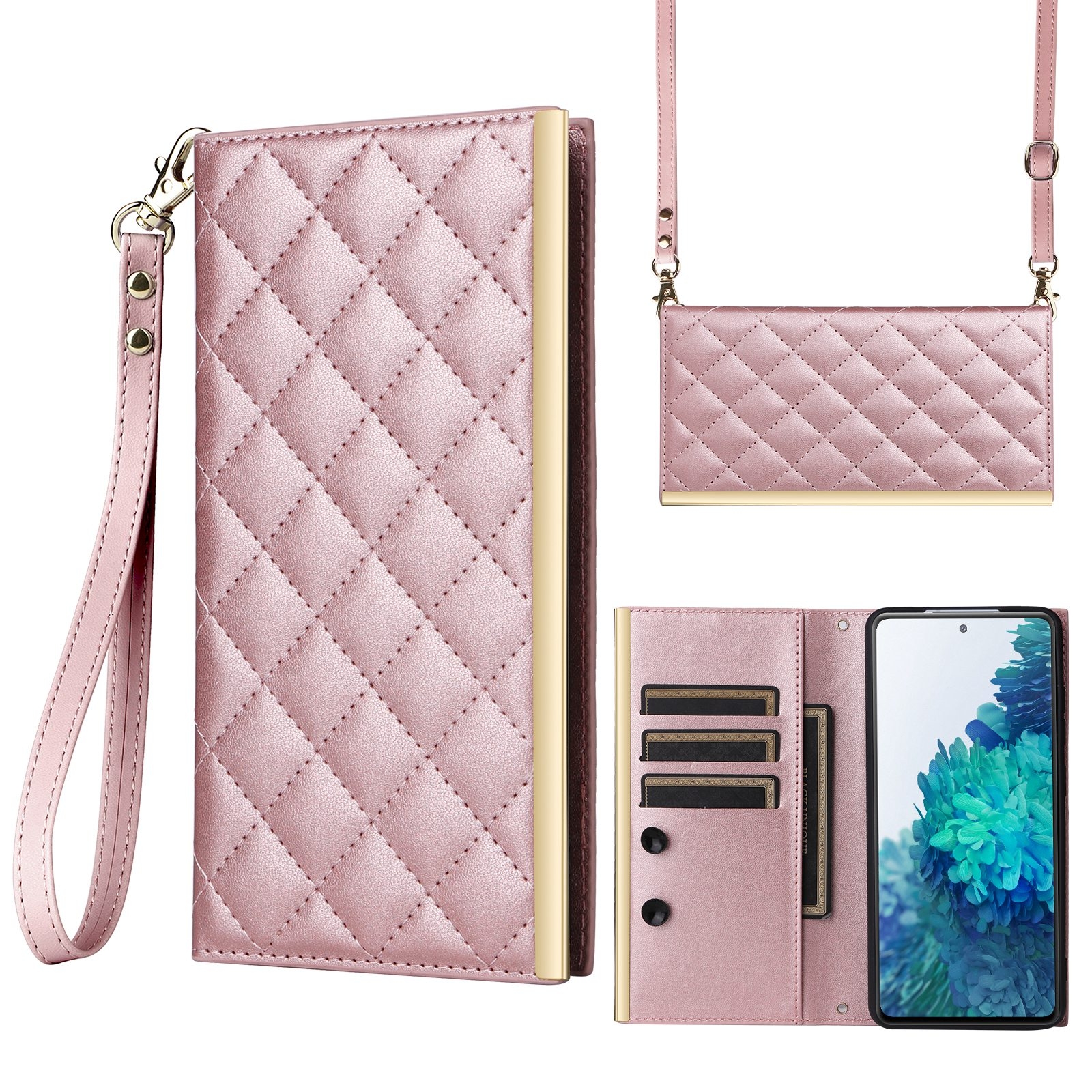 For Samsung Galaxy S20 FE Crossbody Rhombic Sucker Leather Phone Case(Rose Gold) For Samsung Galaxy S20 FE Crossbody Rhombic Sucker Leather Phone Case(Rose Gold)