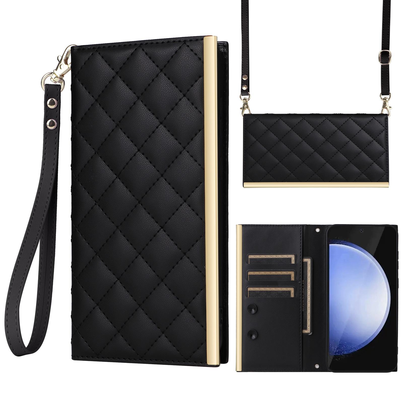 For Samsung Galaxy S24 FE 5G Crossbody Rhombic Sucker Leather Phone Case(Black) For Samsung Galaxy S24 FE 5G Crossbody Rhombic Sucker Leather Phone Case(Black)