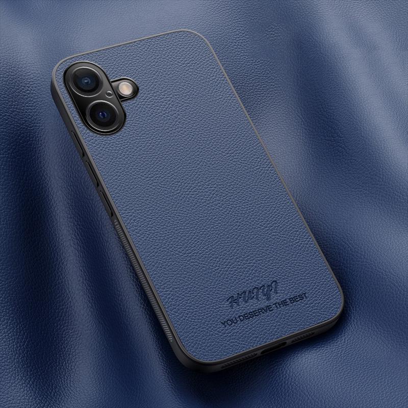 For iPhone 16 HUIYI Leather Magnetic Phone Case(Blue) For iPhone 16 HUIYI Leather Magnetic Phone Case(Blue)
