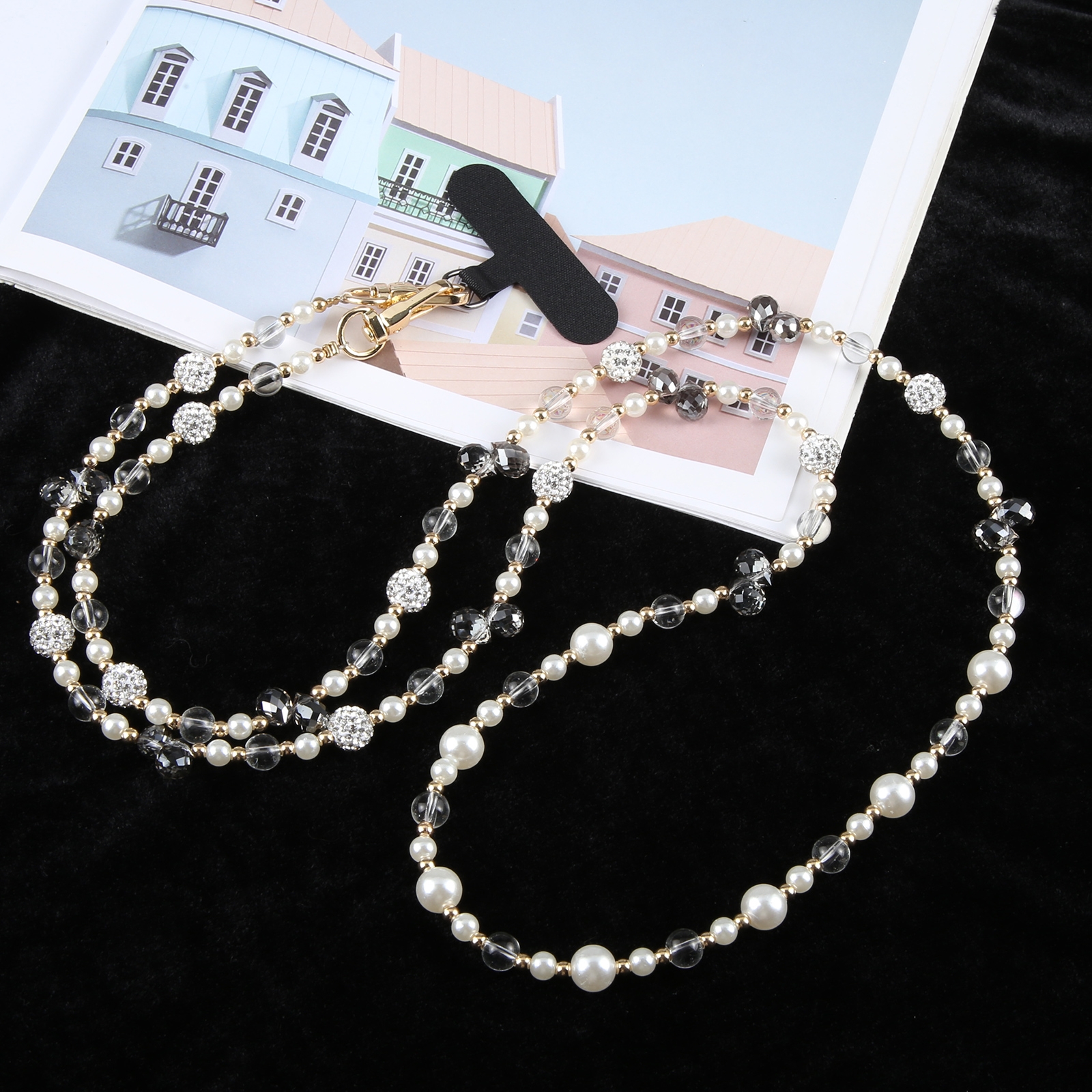 Mobile Phone Anti-lost Long Chain Flash Diamond Pearl Crossbody Lanyard(Black) Mobile Phone Anti-lost Long Chain Flash Diamond Pearl Crossbody Lanyard(Black)