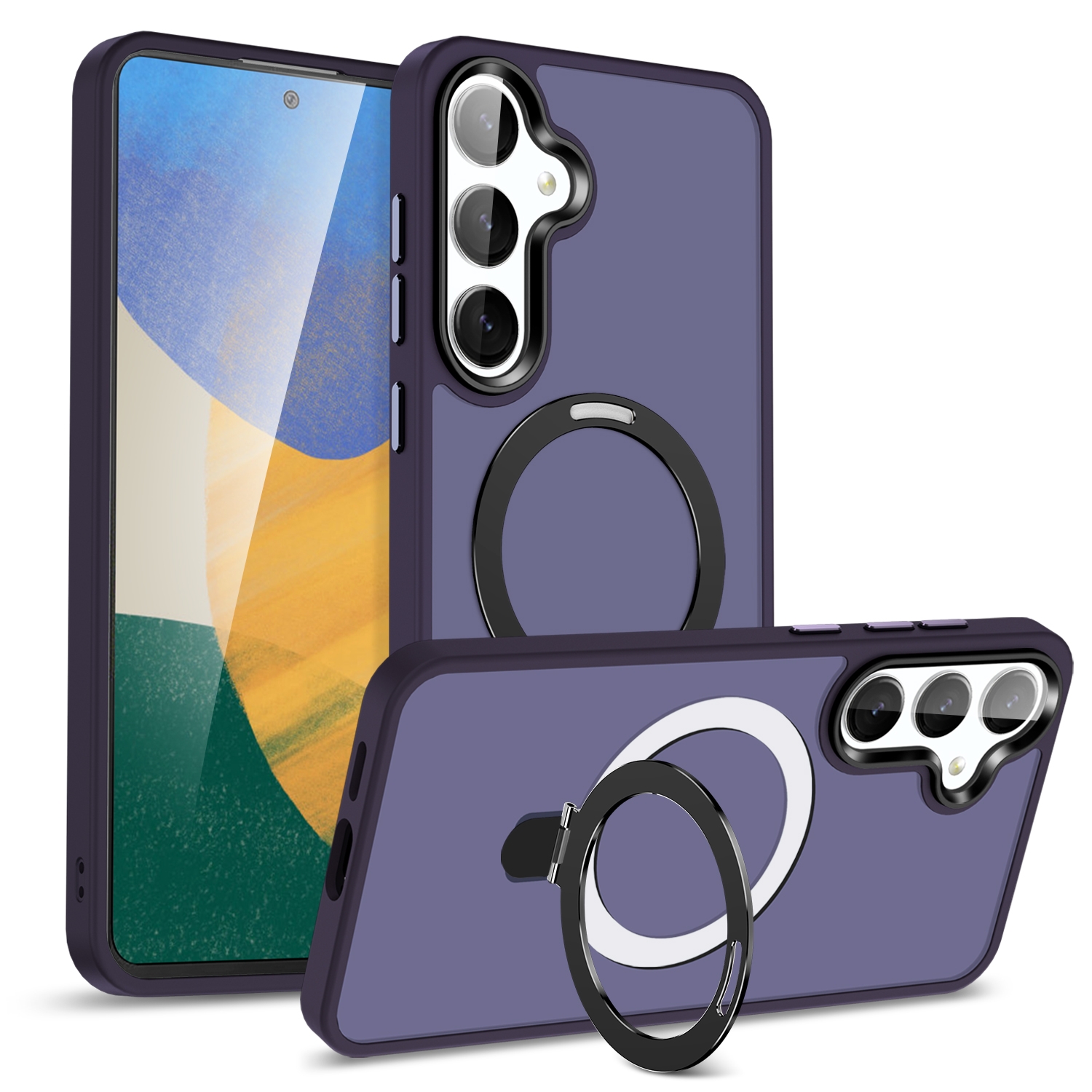 For Samsung Galaxy S23 5G MagSafe Holder Skin-feel PC Hybrid TPU Phone Case(Dark Purple) For Samsung Galaxy S23 5G MagSafe Holder Skin-feel PC Hybrid TPU Phone Case(Dark Purple)