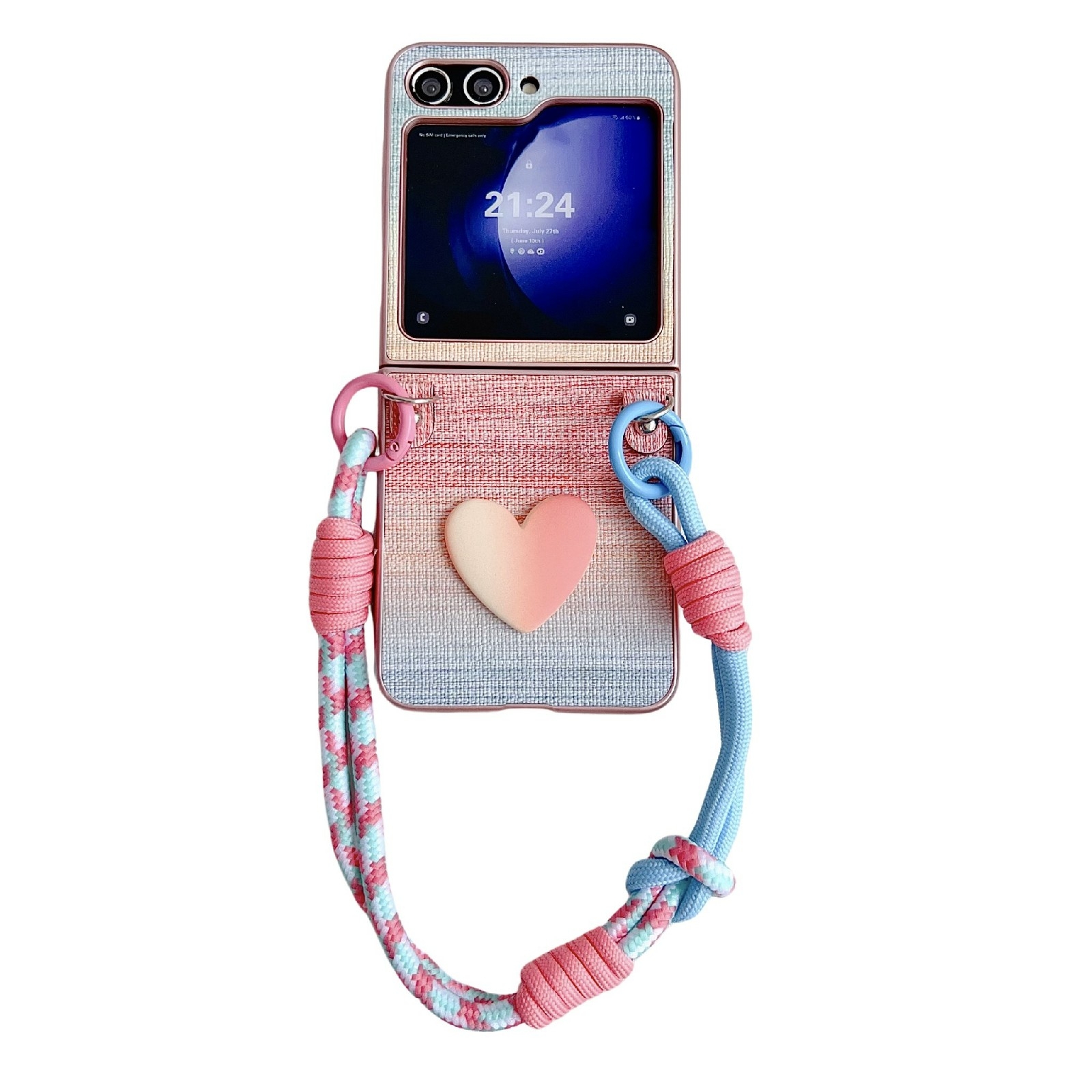 For Samsung Galaxy Z Flip6 Illusory Color Leather Texture PC Phone Case with Color Strap(Pink) For Samsung Galaxy Z Flip6 Illusory Color Leather Texture PC Phone Case with Color Strap(Pink)