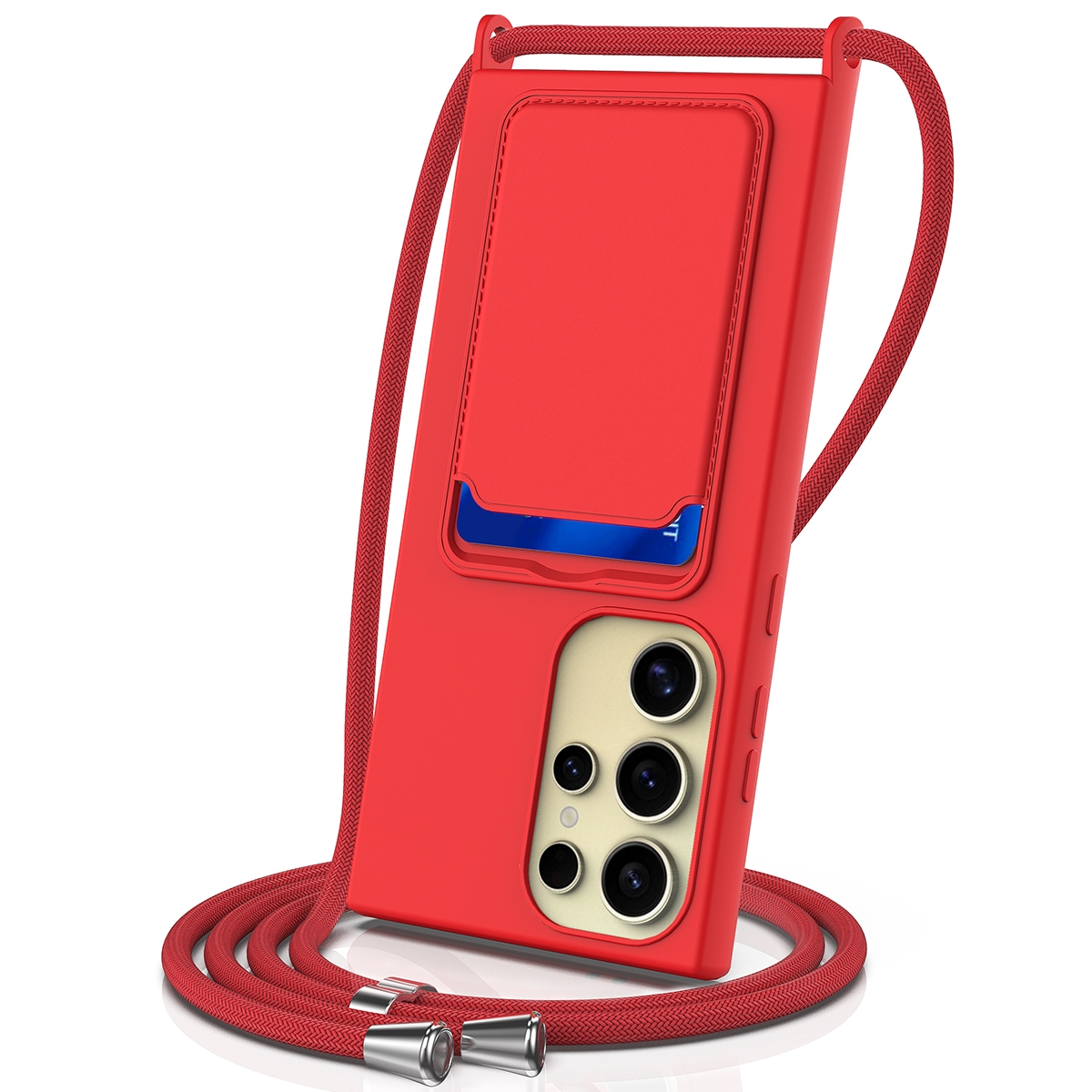 For Samsung Galaxy S24 Ultra 5G Integrated Card Bag Solid Color Liquid Silicone Phone Case with Lanyard(Red) For Samsung Galaxy S24 Ultra 5G Integrated Card Bag Solid Color Liquid Silicone Phone Case with Lanyard(Red)