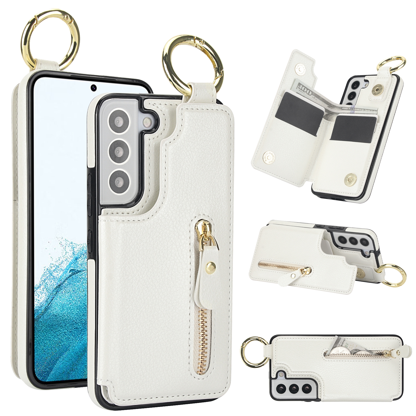 For Samsung Galaxy S22 5G Litchi Texture Zipper Double Buckle Card Bag Phone Case(White) For Samsung Galaxy S22 5G Litchi Texture Zipper Double Buckle Card Bag Phone Case(White)