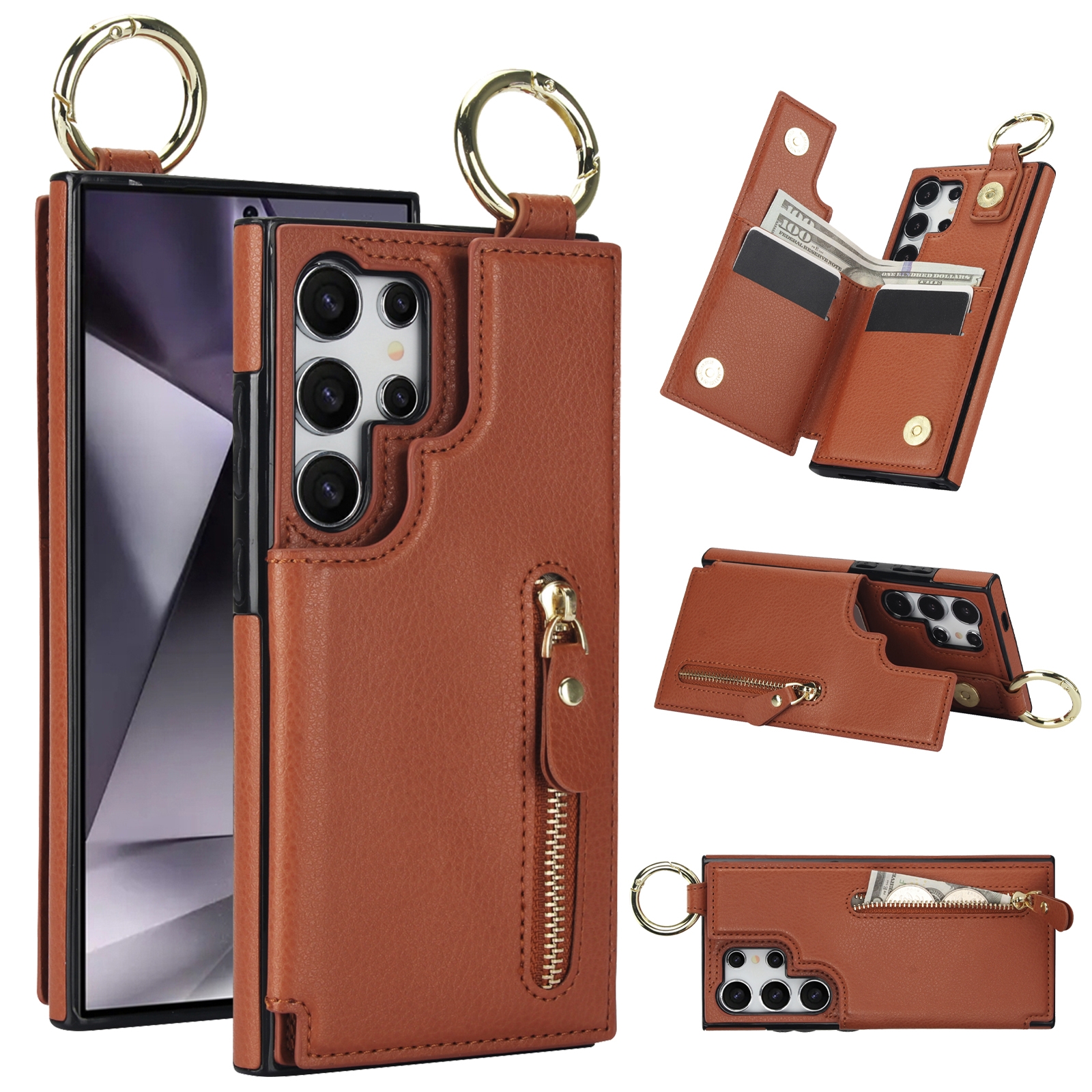For Samsung Galaxy S24 Ultra 5G Litchi Texture Zipper Double Buckle Card Bag Phone Case(Brown) For Samsung Galaxy S24 Ultra 5G Litchi Texture Zipper Double Buckle Card Bag Phone Case(Brown)