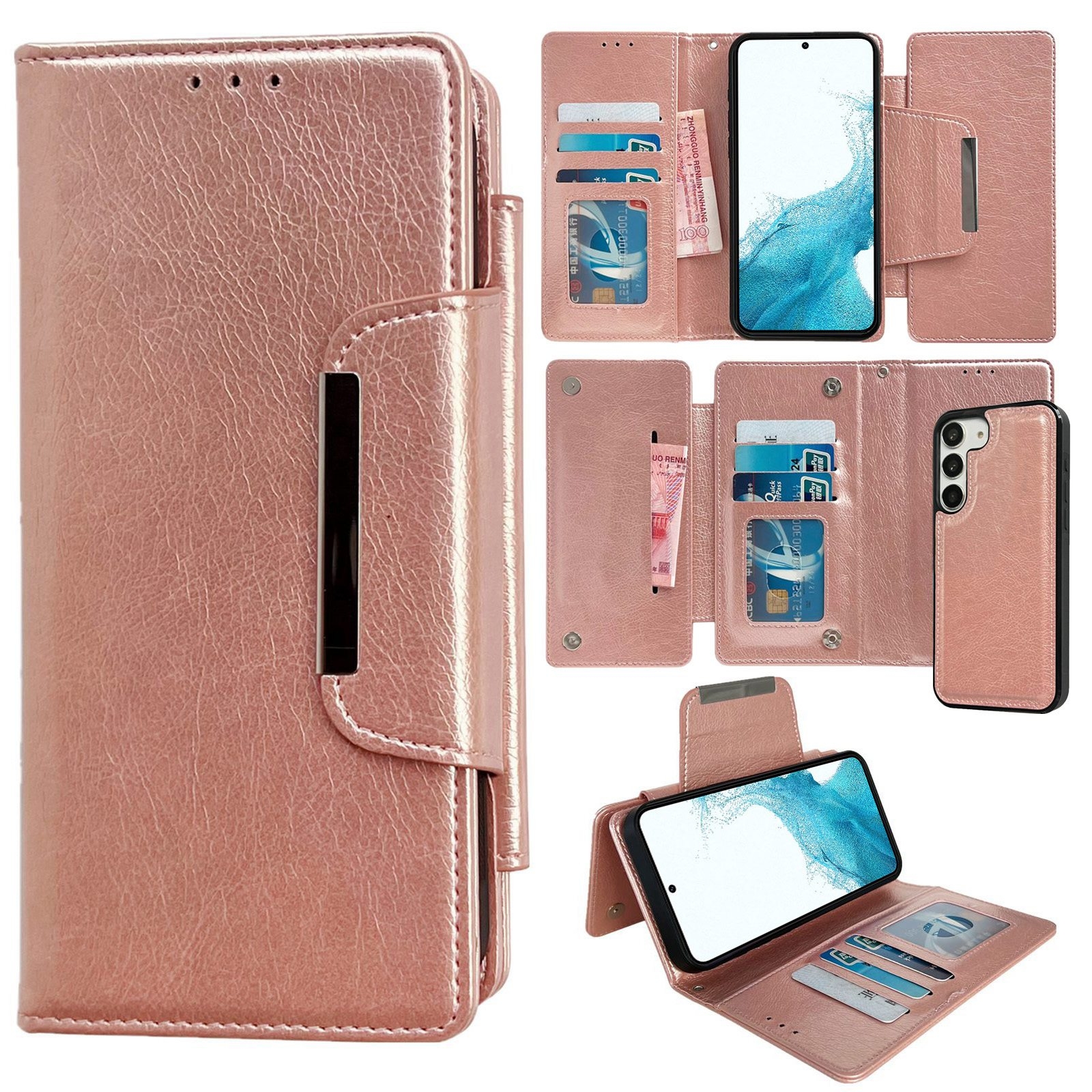 For Samsung Galaxy S22 5G Multifunctional 7-Card Wallet Leather Phone Case(Rose Gold) For Samsung Galaxy S22 5G Multifunctional 7-Card Wallet Leather Phone Case(Rose Gold)