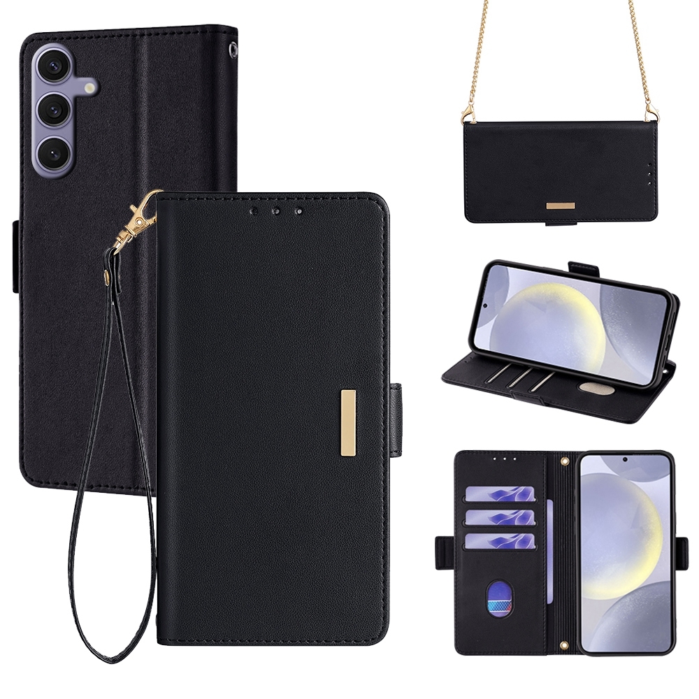 For Samsung Galaxy S24 5G Crossbody Chain Leather Phone Case(Black) For Samsung Galaxy S24 5G Crossbody Chain Leather Phone Case(Black)
