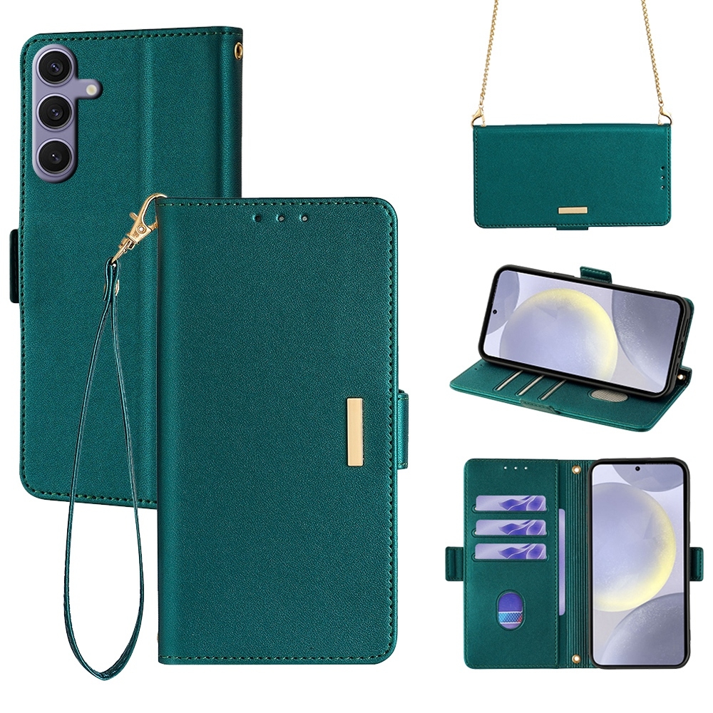 For Samsung Galaxy S23 FE 5G Crossbody Chain Leather Phone Case(Green) For Samsung Galaxy S23 FE 5G Crossbody Chain Leather Phone Case(Green)