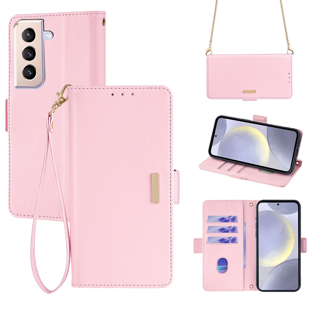 For Samsung Galaxy S22+ 5G Crossbody Chain Leather Phone Case(Pink) For Samsung Galaxy S22+ 5G Crossbody Chain Leather Phone Case(Pink)