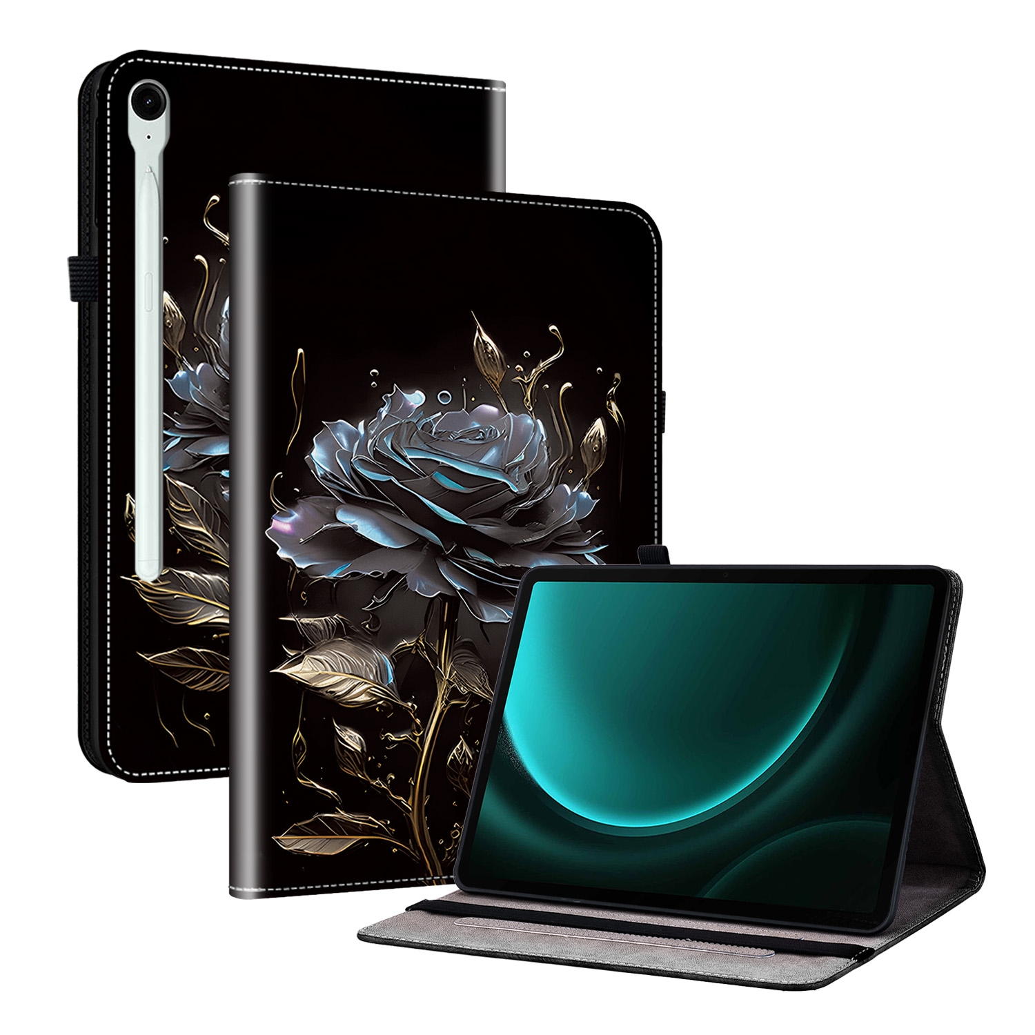 For Samsung Galaxy Tab S9 / S9 FE Crystal Texture Painted Leather Tablet Case(Black Rose) For Samsung Galaxy Tab S9 / S9 FE Crystal Texture Painted Leather Tablet Case(Black Rose)