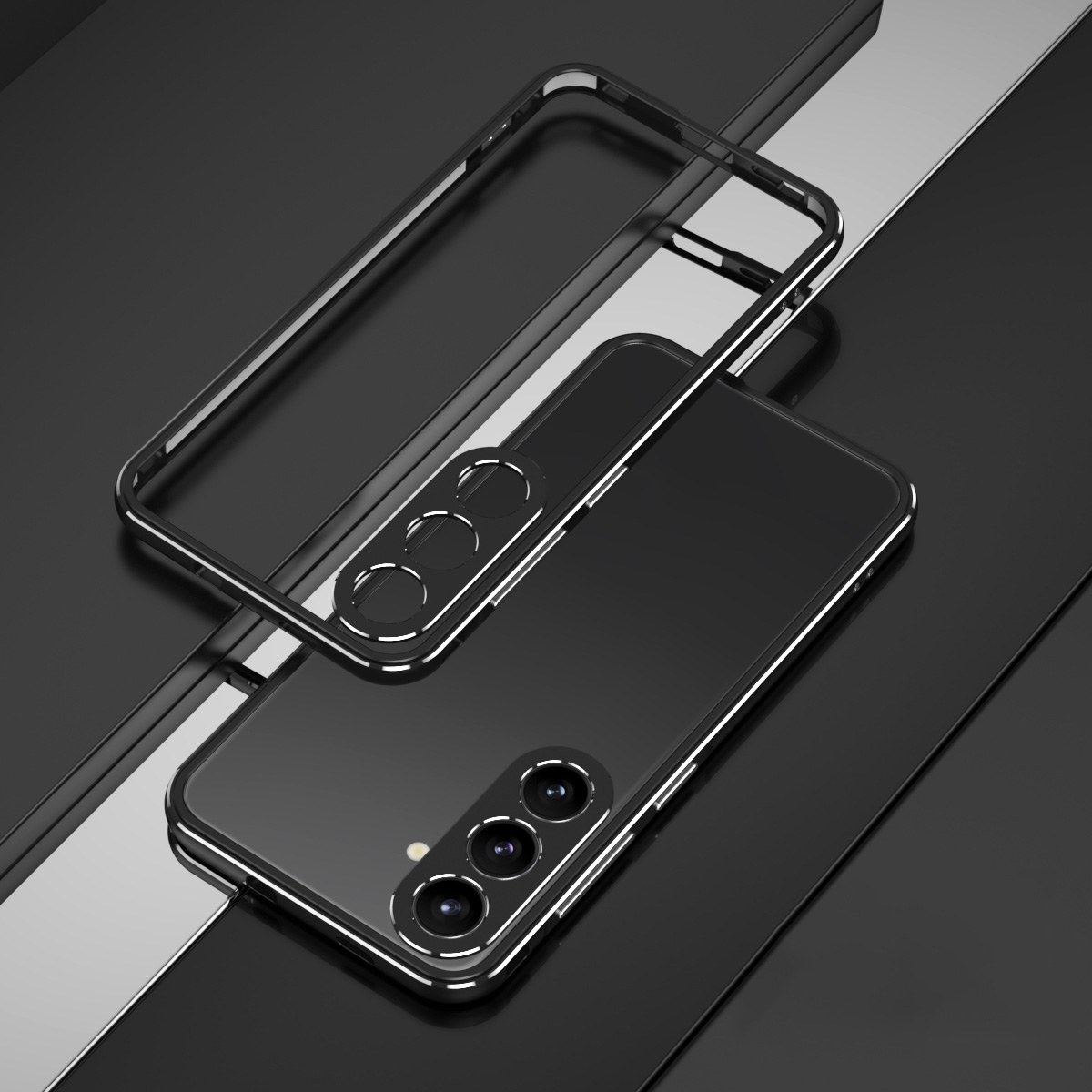 For Samsung Galaxy S24 5G Aurora Series Lens Protector + Metal Frame Phone Case(Black Silver) For Samsung Galaxy S24 5G Aurora Series Lens Protector + Metal Frame Phone Case(Black Silver)