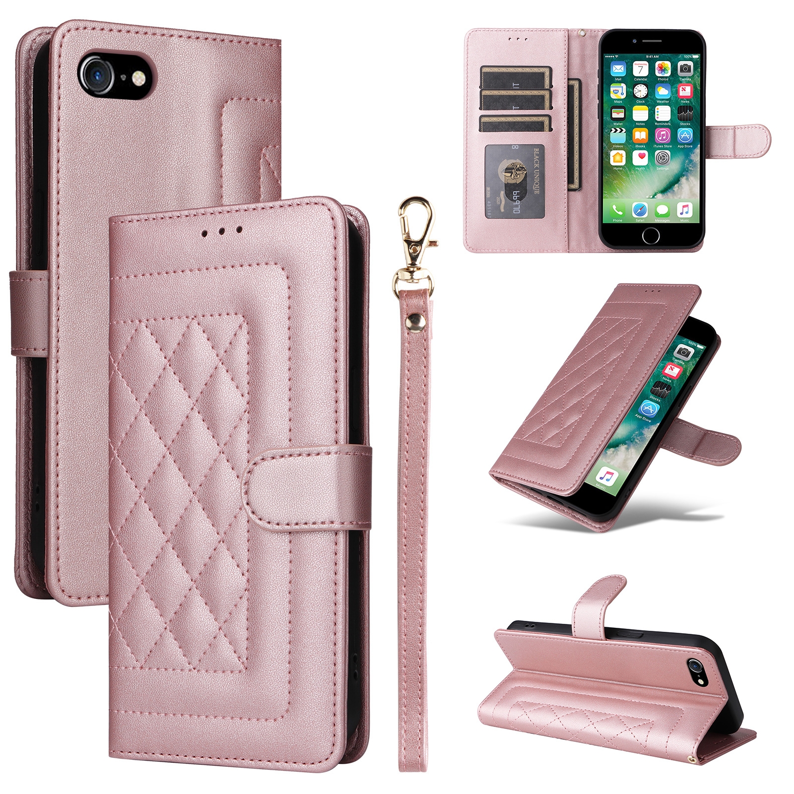 For iPhone SE 2022 / SE 2020 Diamond Lattice Leather Flip Phone Case(Rose Gold) For iPhone SE 2022 / SE 2020 Diamond Lattice Leather Flip Phone Case(Rose Gold)