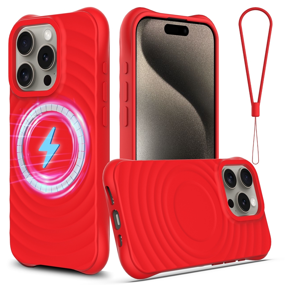 For iPhone 15 Pro Max Wave Texture MagSafe Magnetic Liquid Silicone Phone Case(Red) For iPhone 15 Pro Max Wave Texture MagSafe Magnetic Liquid Silicone Phone Case(Red)