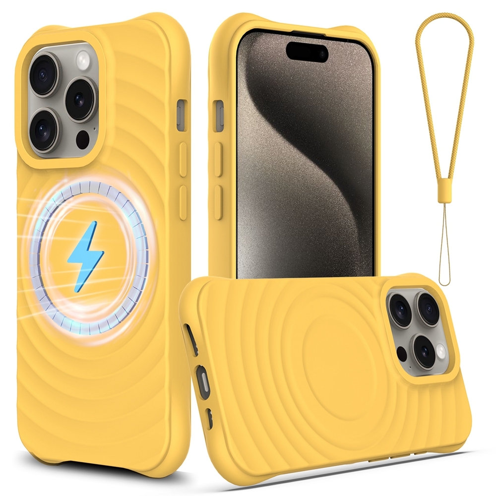 For iPhone 14 Pro Wave Texture MagSafe Magnetic Liquid Silicone Phone Case(Yellow) For iPhone 14 Pro Wave Texture MagSafe Magnetic Liquid Silicone Phone Case(Yellow)