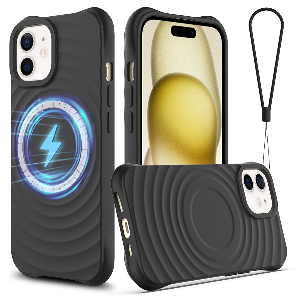 For iPhone 12 Wave Texture MagSafe Magnetic Liquid Silicone Phone Case(Black) For iPhone 12 Wave Texture MagSafe Magnetic Liquid Silicone Phone Case(Black)