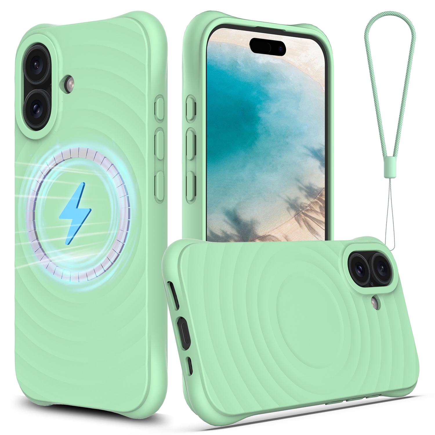 For iPhone 16 Wave Texture MagSafe Magnetic Liquid Silicone Phone Case(Green) For iPhone 16 Wave Texture MagSafe Magnetic Liquid Silicone Phone Case(Green)