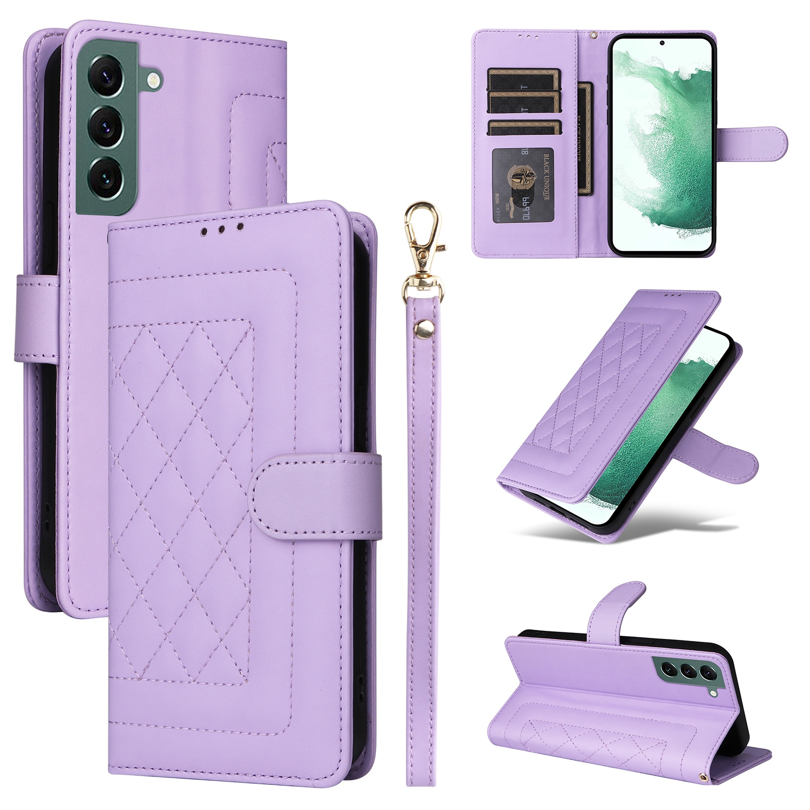 For Samsung Galaxy S22+ 5G Diamond Lattice Leather Flip Phone Case(Light Purple) For Samsung Galaxy S22+ 5G Diamond Lattice Leather Flip Phone Case(Light Purple)
