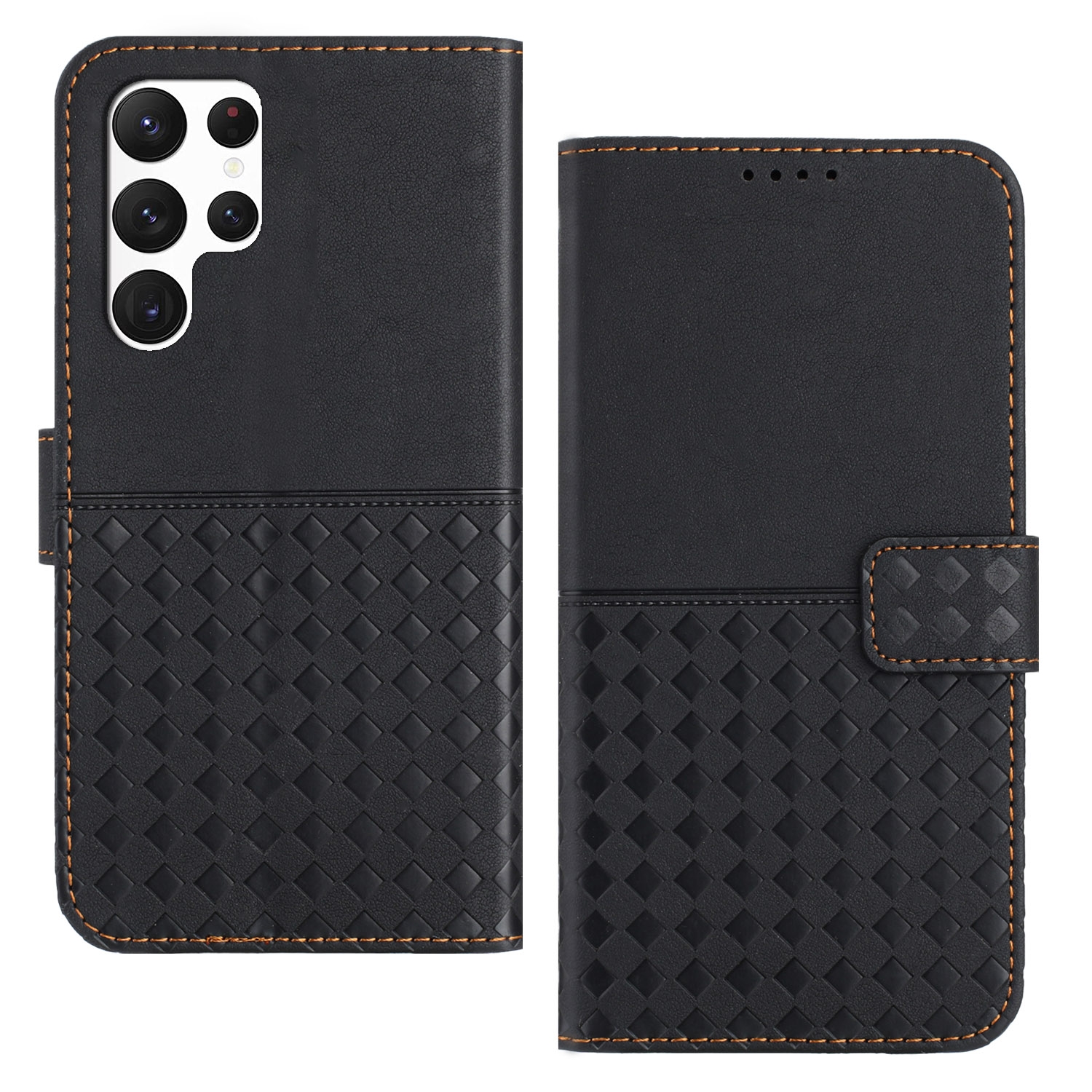 For Samsung Galaxy S24 Ultra 5G Woven Embossed RFID Blocking Leather Phone Case(Black) For Samsung Galaxy S24 Ultra 5G Woven Embossed RFID Blocking Leather Phone Case(Black)