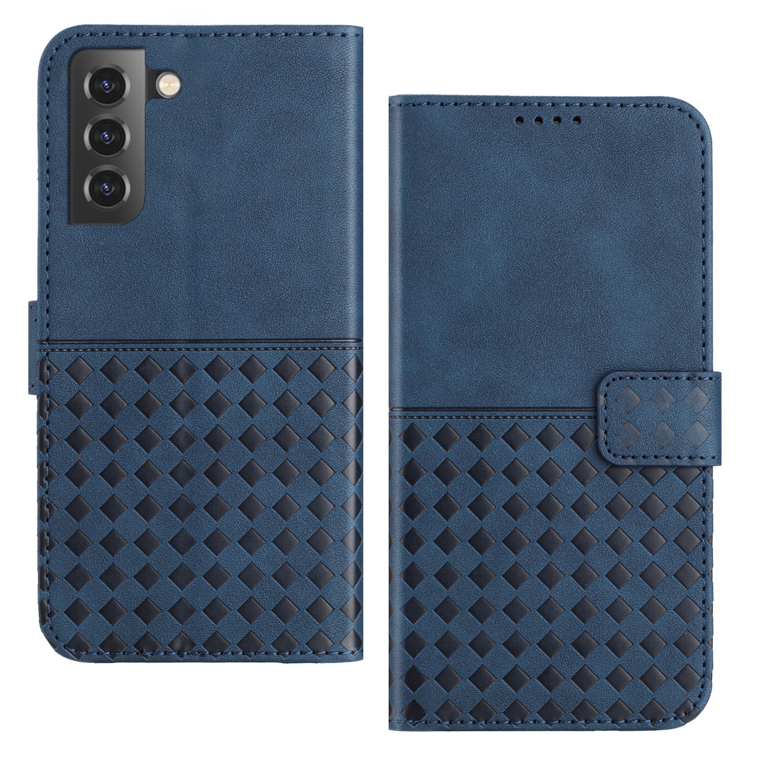 For Samsung Galaxy S22 5G Woven Embossed RFID Blocking Leather Phone Case(Blue) For Samsung Galaxy S22 5G Woven Embossed RFID Blocking Leather Phone Case(Blue)