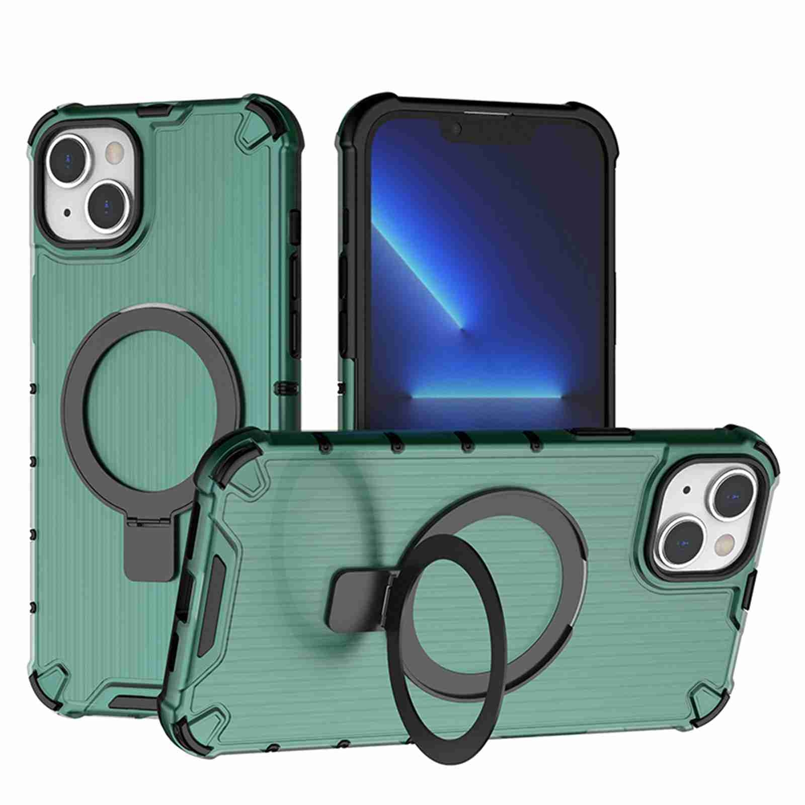 For iPhone 15 Plus / 14 Plus Grating Holder Shockproof Phone Case(Green) For iPhone 15 Plus / 14 Plus Grating Holder Shockproof Phone Case(Green)