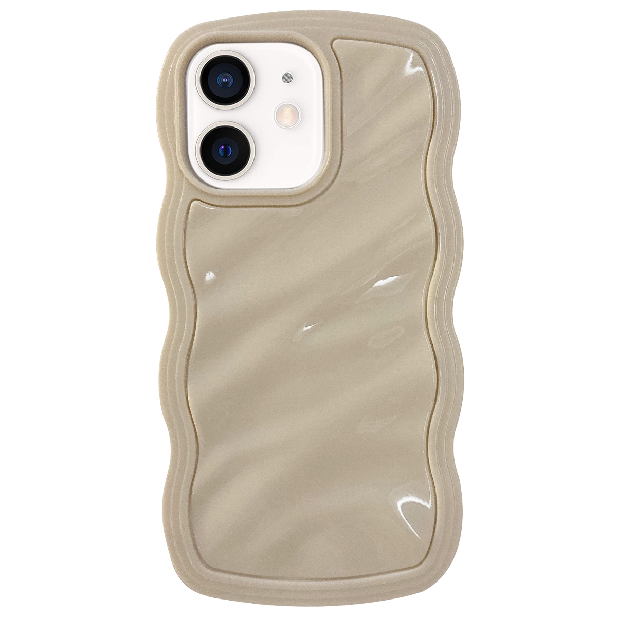For iPhone 12 Solid Color Waves PC Hybrid TPU Phone Case(Beige) For iPhone 12 Solid Color Waves PC Hybrid TPU Phone Case(Beige)