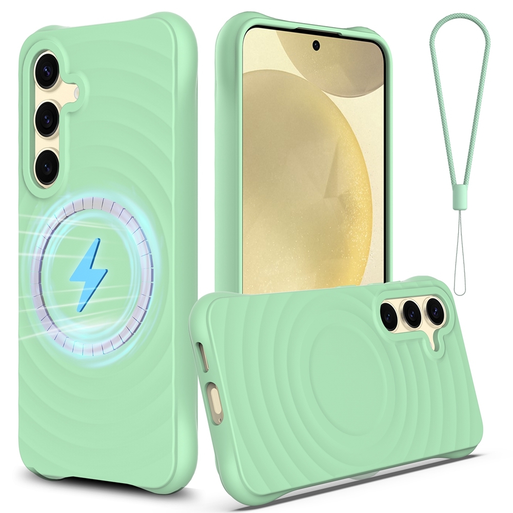 For Samsung Galaxy S24 5G Wave Texture MagSafe Magnetic Liquid Silicone Phone Case(Green) For Samsung Galaxy S24 5G Wave Texture MagSafe Magnetic Liquid Silicone Phone Case(Green)
