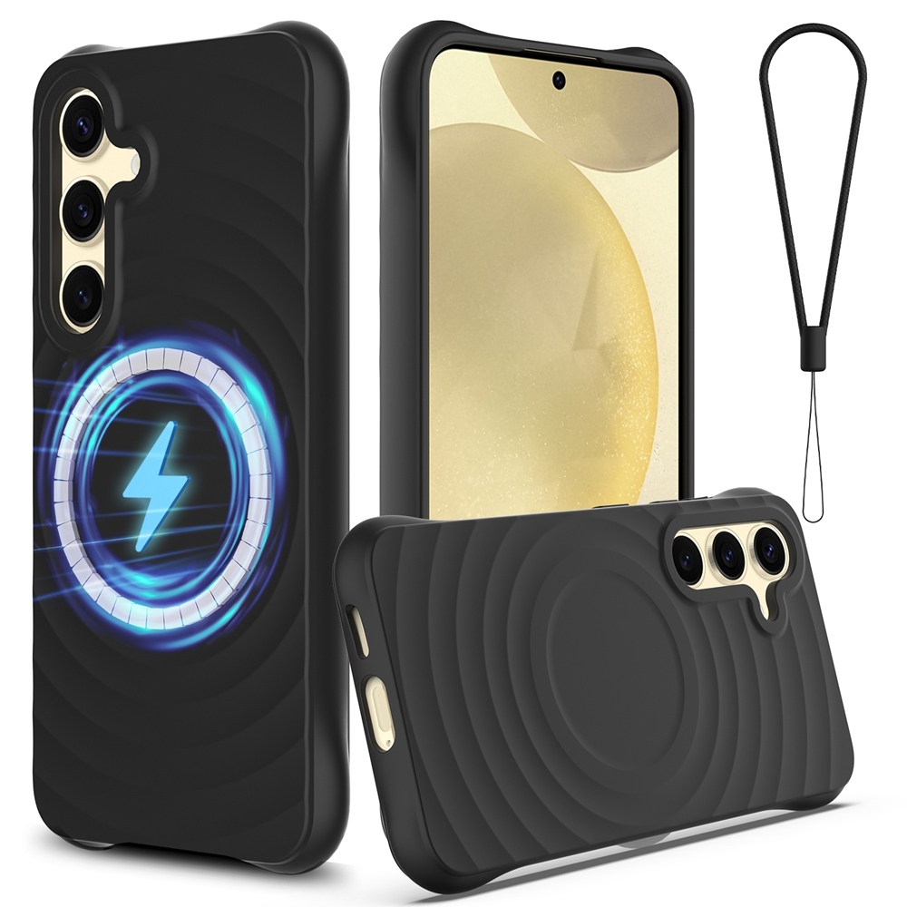 For Samsung Galaxy S25 5G Wave Texture MagSafe Magnetic Liquid Silicone Phone Case(Black) For Samsung Galaxy S25 5G Wave Texture MagSafe Magnetic Liquid Silicone Phone Case(Black)