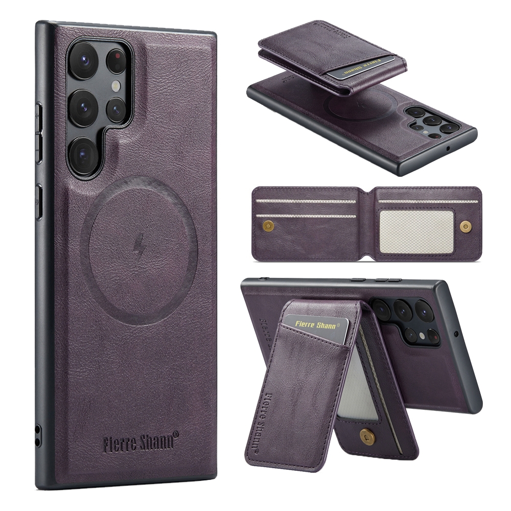 For Samsung Galaxy S23 Ultra 5G Fierre Shann Cowhide Vertical Flip Magnetic Card Holder Phone Case(Purple) For Samsung Galaxy S23 Ultra 5G Fierre Shann Cowhide Vertical Flip Magnetic Card Holder Phone Case(Purple)