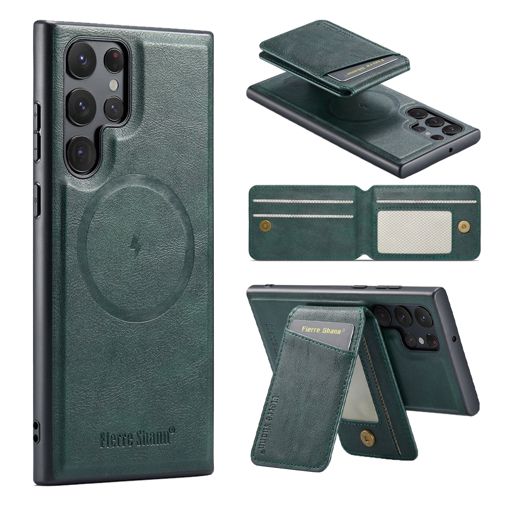 For Samsung Galaxy S22 Ultra 5G Fierre Shann Cowhide Vertical Flip Magnetic Card Holder Phone Case(Green) For Samsung Galaxy S22 Ultra 5G Fierre Shann Cowhide Vertical Flip Magnetic Card Holder Phone Case(Green)