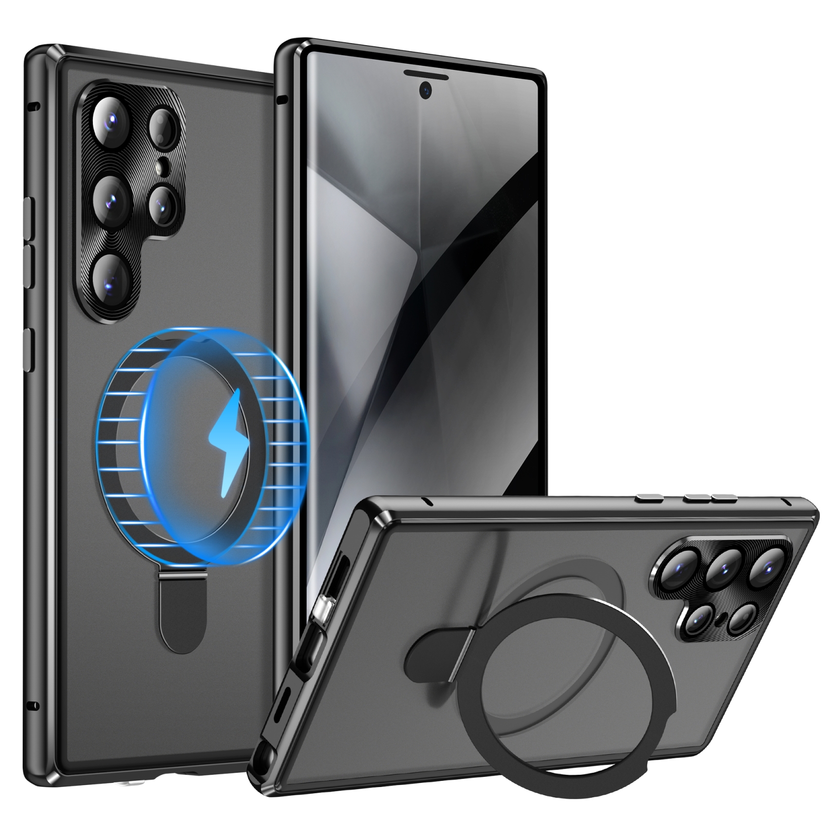 For Samsung Galaxy S24 Ultra 5G MagSafe Magnetic Privacy Frosted Tempered Glass Holder Phone Case(Black) For Samsung Galaxy S24 Ultra 5G MagSafe Magnetic Privacy Frosted Tempered Glass Holder Phone Case(Black)