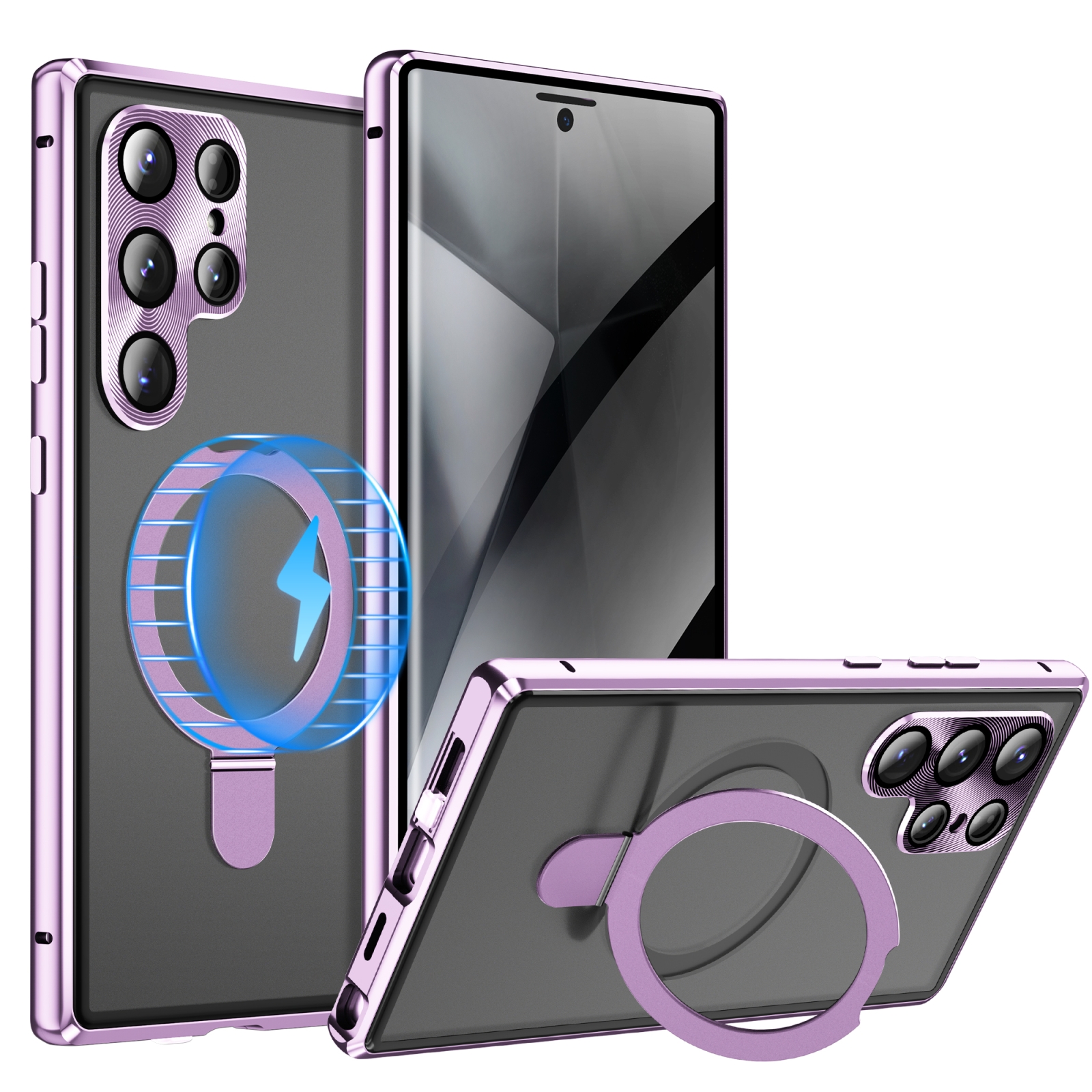 For Samsung Galaxy S23 Ultra 5G MagSafe Magnetic Privacy Frosted Tempered Glass Holder Phone Case(Purple) For Samsung Galaxy S23 Ultra 5G MagSafe Magnetic Privacy Frosted Tempered Glass Holder Phone Case(Purple)