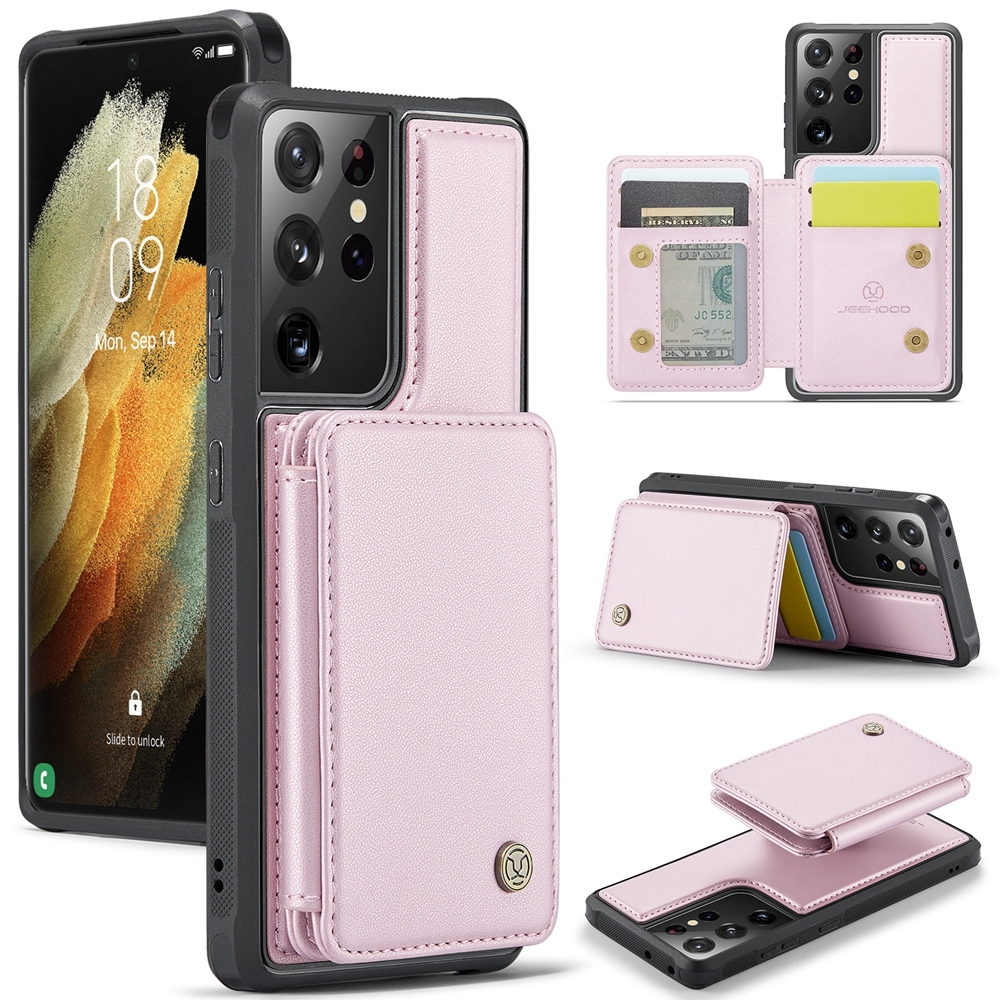 For Samsung Galaxy S21 Ultra 5G JEEHOOD J05 Business Magnetic Style RFID Leather Phone Case(Pink) For Samsung Galaxy S21 Ultra 5G JEEHOOD J05 Business Magnetic Style RFID Leather Phone Case(Pink)