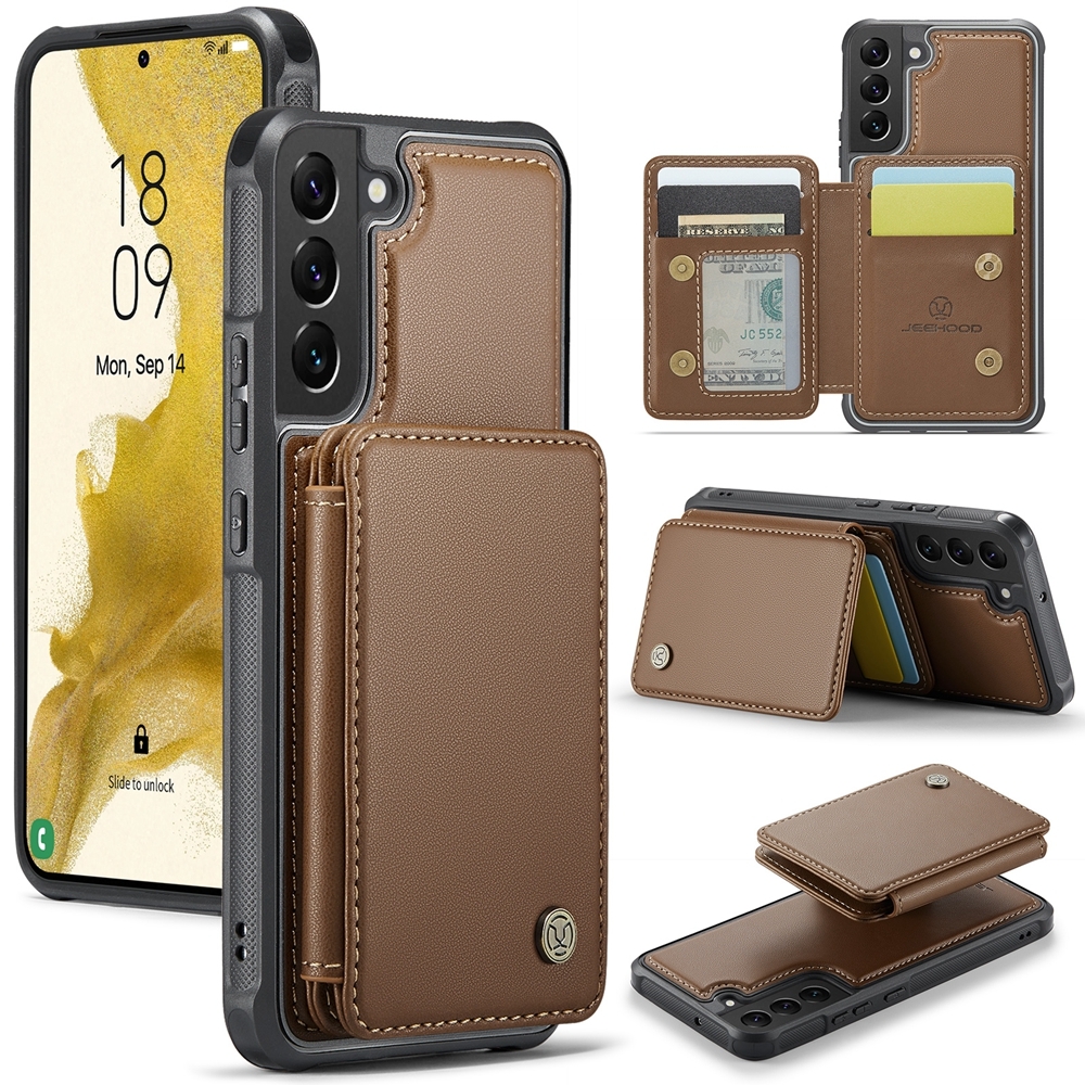 For Samsung Galaxy S22 5G JEEHOOD J05 Business Magnetic Style RFID Leather Phone Case(Brown) For Samsung Galaxy S22 5G JEEHOOD J05 Business Magnetic Style RFID Leather Phone Case(Brown)