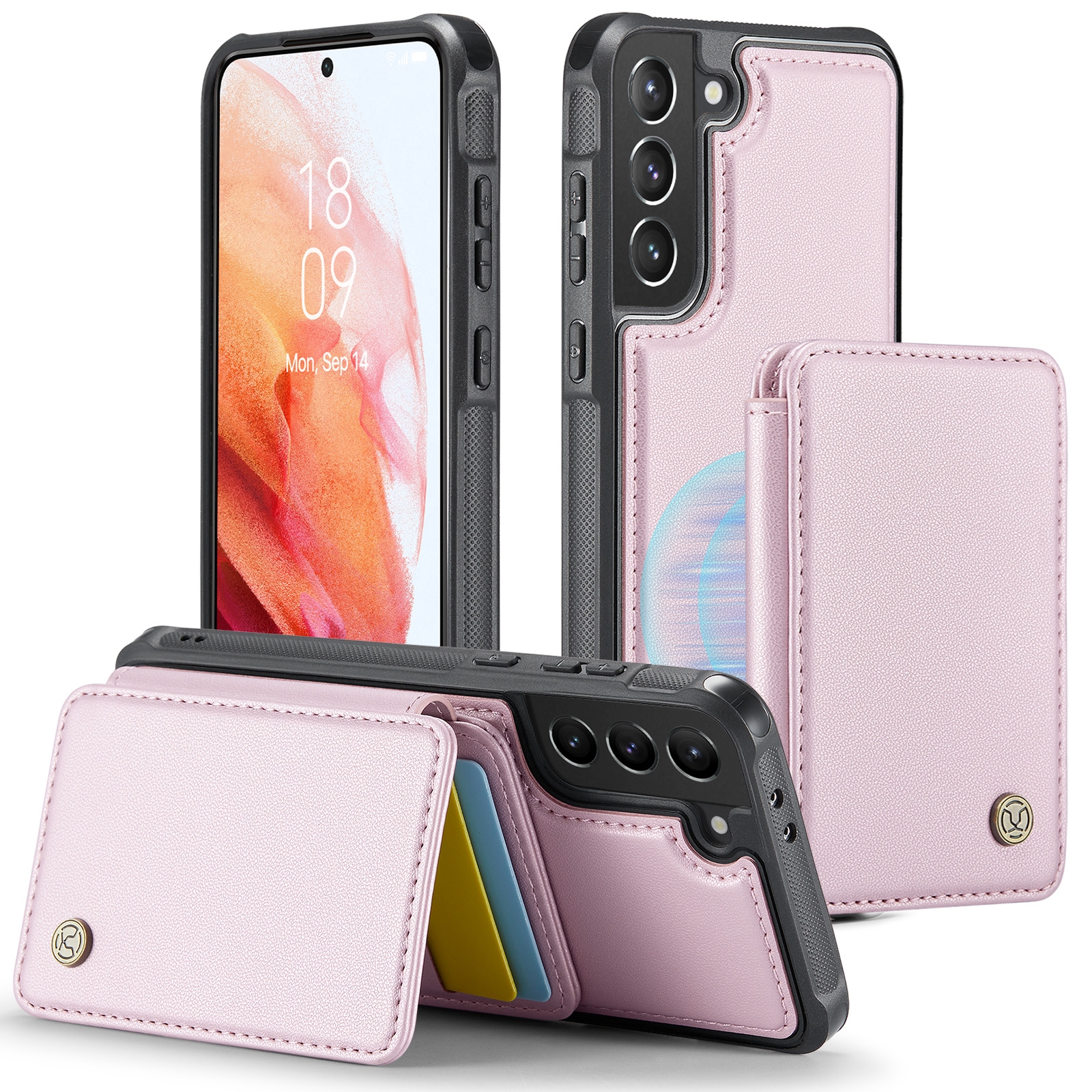 For Samsung Galaxy S21 5G JEEHOOD J05 Business Magnetic Style RFID Leather Phone Case(Pink) For Samsung Galaxy S21 5G JEEHOOD J05 Business Magnetic Style RFID Leather Phone Case(Pink)