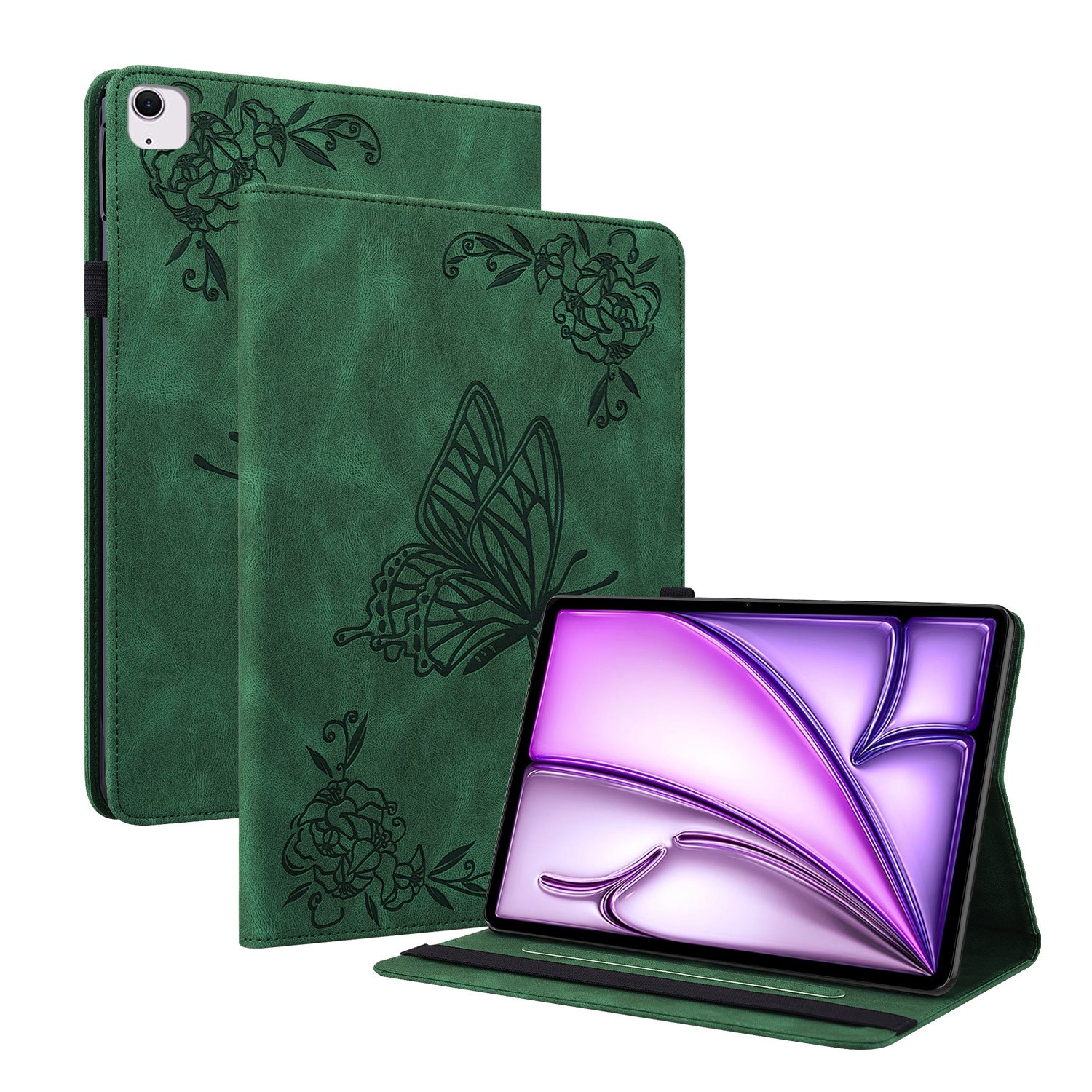 For iPad Air 11 2024 Butterfly Flower Embossed Leather Tablet Case(Green) For iPad Air 11 2024 Butterfly Flower Embossed Leather Tablet Case(Green)