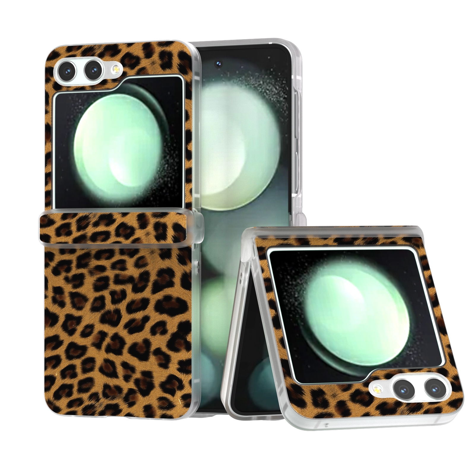 For Samsung Galaxy Z Flip6 Three Parts Frosted Transparent Frame Leopard Pattern Phone Case(Leopard Print) For Samsung Galaxy Z Flip6 Three Parts Frosted Transparent Frame Leopard Pattern Phone Case(Leopard Print)