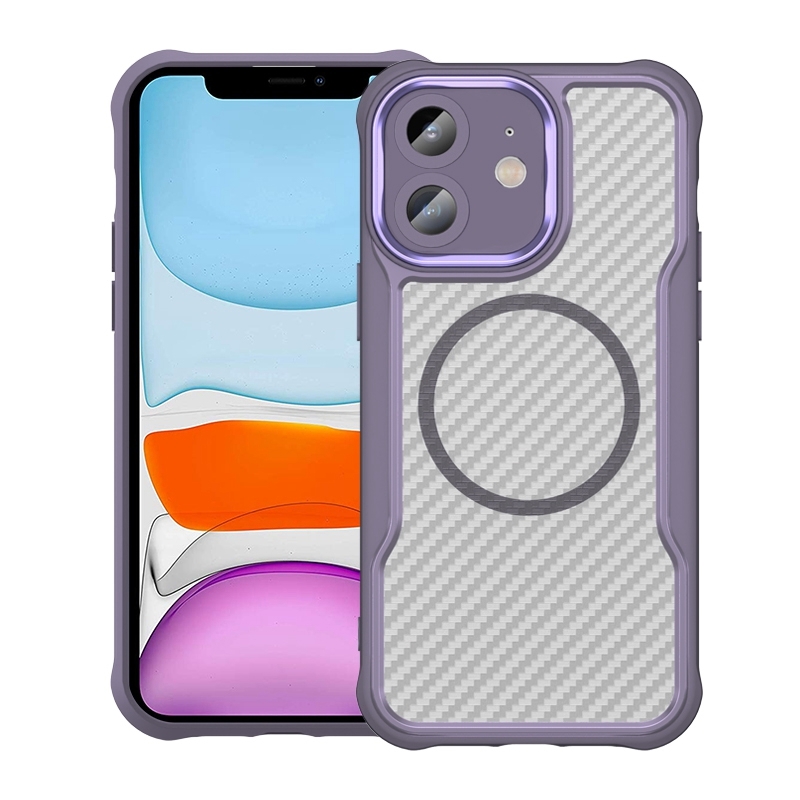 For iPhone 11 Carbon Fiber Texture MagSafe Translucent Phone Case(Purple) For iPhone 11 Carbon Fiber Texture MagSafe Translucent Phone Case(Purple)