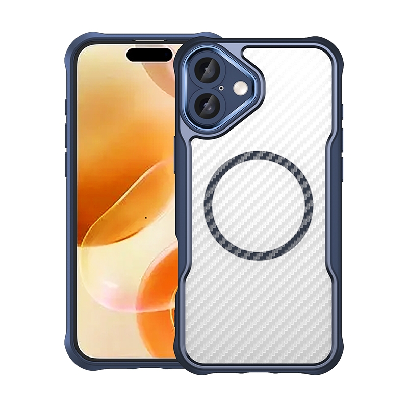 For iPhone 16 Plus Carbon Fiber Texture MagSafe Translucent Phone Case(Blue) For iPhone 16 Plus Carbon Fiber Texture MagSafe Translucent Phone Case(Blue)