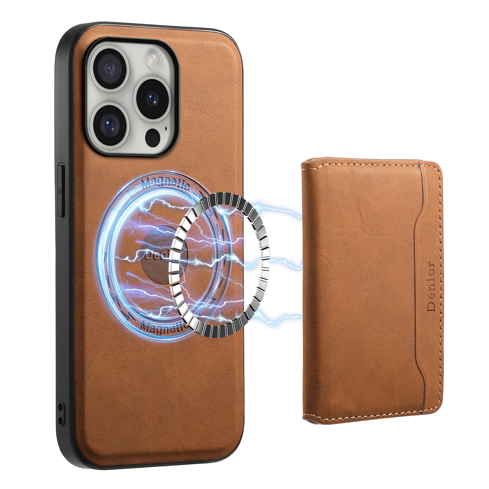 For iPhone 16 Pro Denior D13 Retro Texture Leather MagSafe Card Bag Phone Case(Brown) For iPhone 16 Pro Denior D13 Retro Texture Leather MagSafe Card Bag Phone Case(Brown)